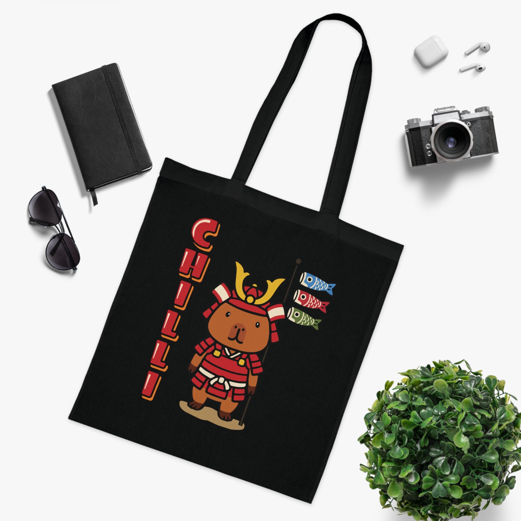 Chilli the Samurai Warrior Capybara Cartoon Tote Bag, Cute Kawaii Animal Gift