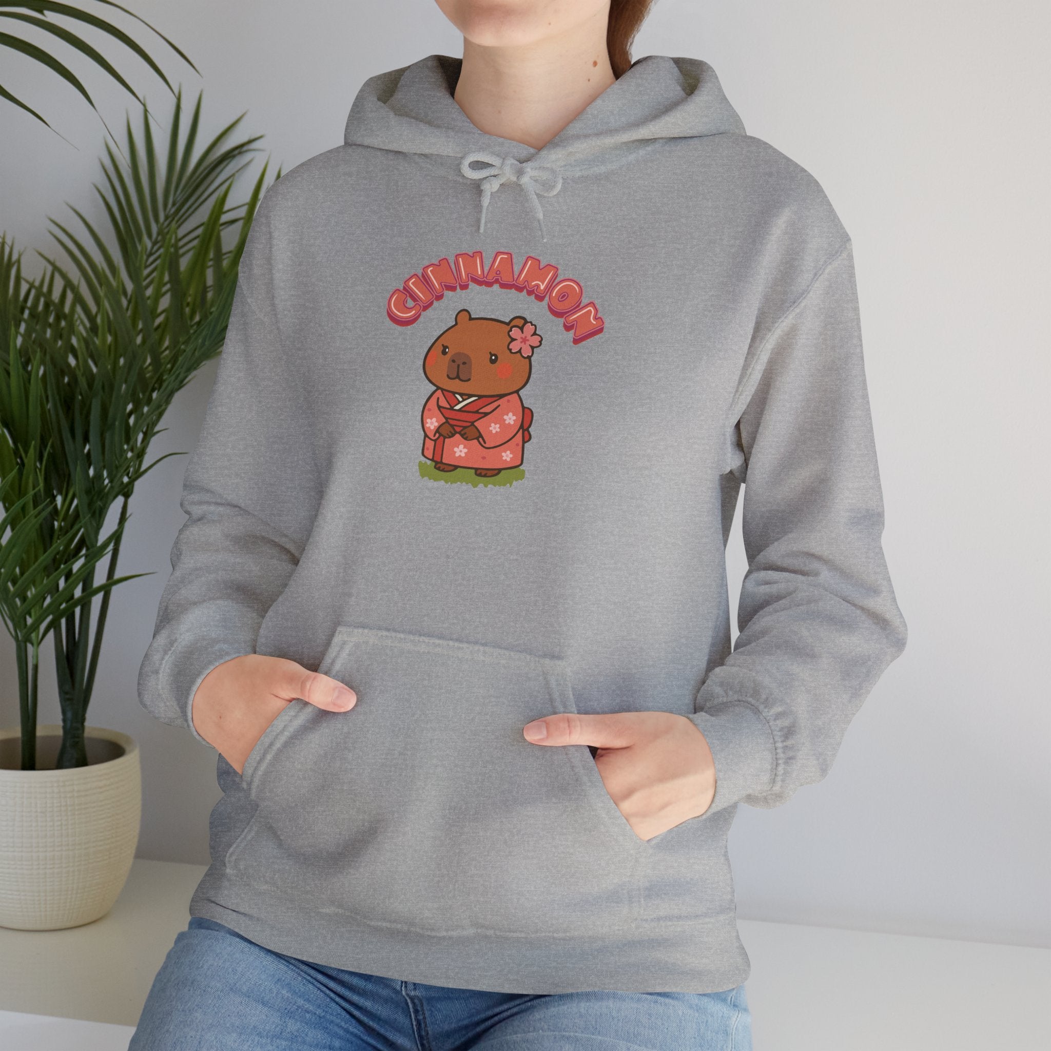 Cinnamon the Cherry Blossom Lover Capybara Cartoon Hoodie, Cute Kawaii Animal Gift