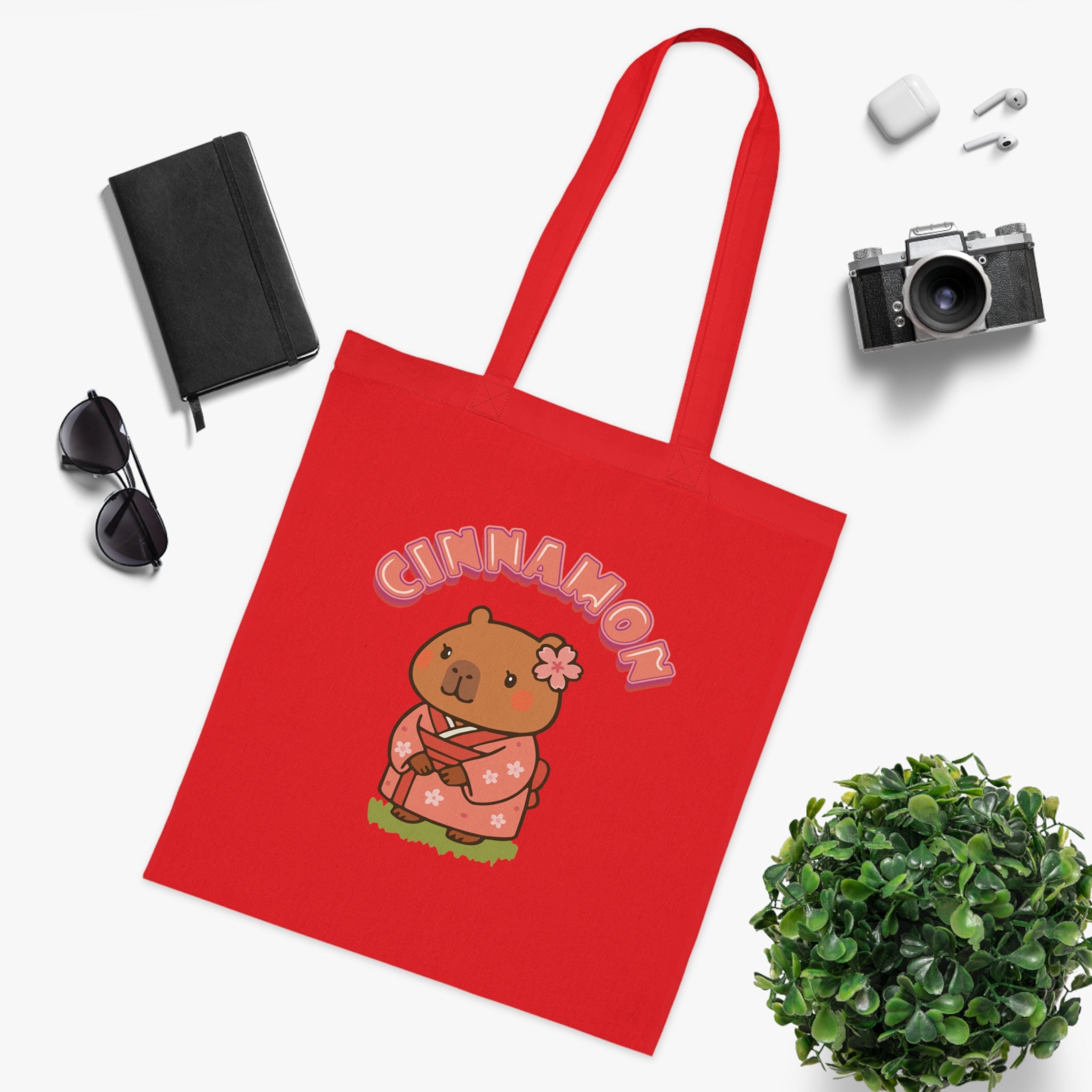 Cinnamon the Cherry Blossom Lover Capybara Cartoon Tote Bag, Cute Kawaii Animal Gift
