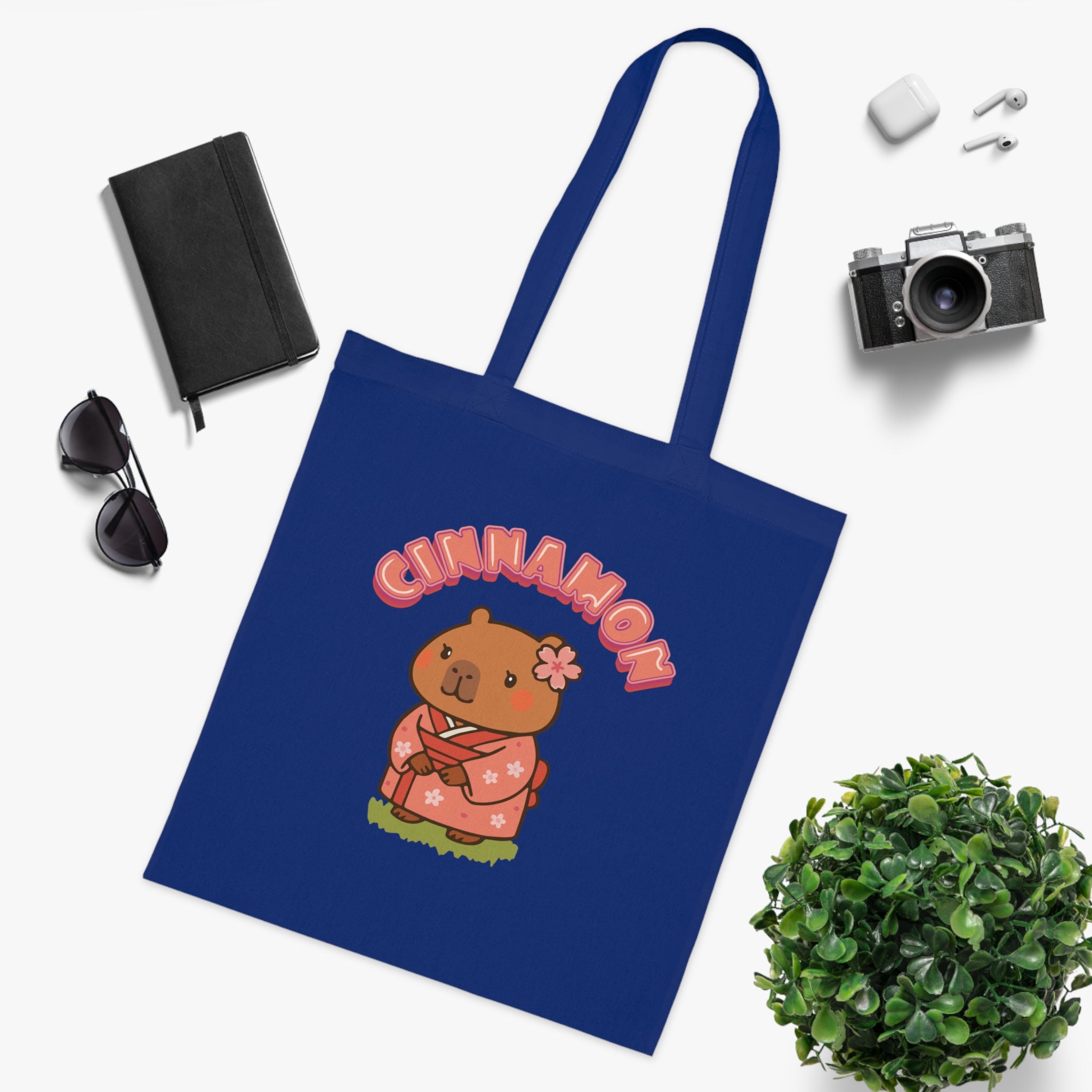 Cinnamon the Cherry Blossom Lover Capybara Cartoon Tote Bag, Cute Kawaii Animal Gift