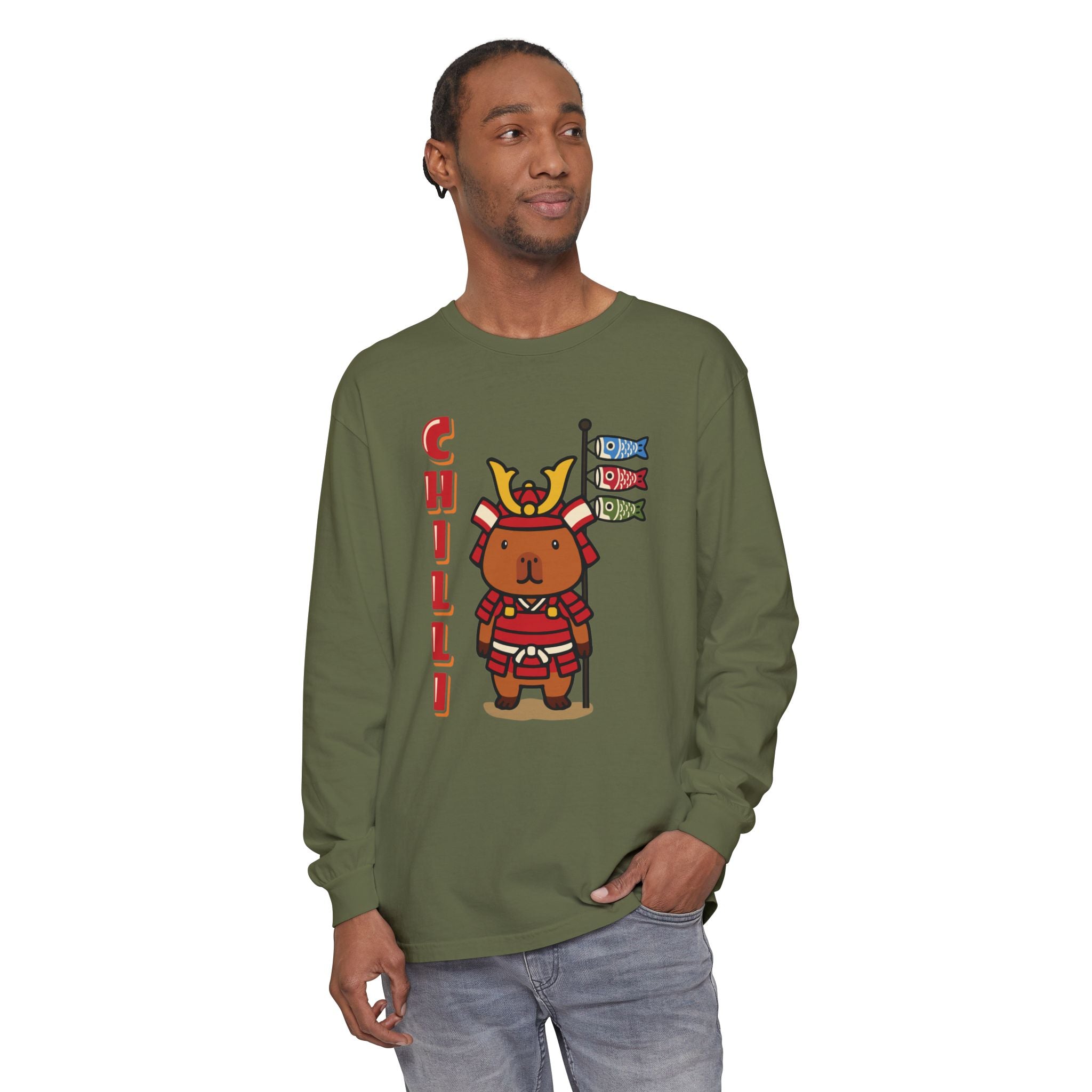Chilli the Samurai Warrior Capybara Cartoon long sleeve shirt, Cute Kawaii Animal Gift