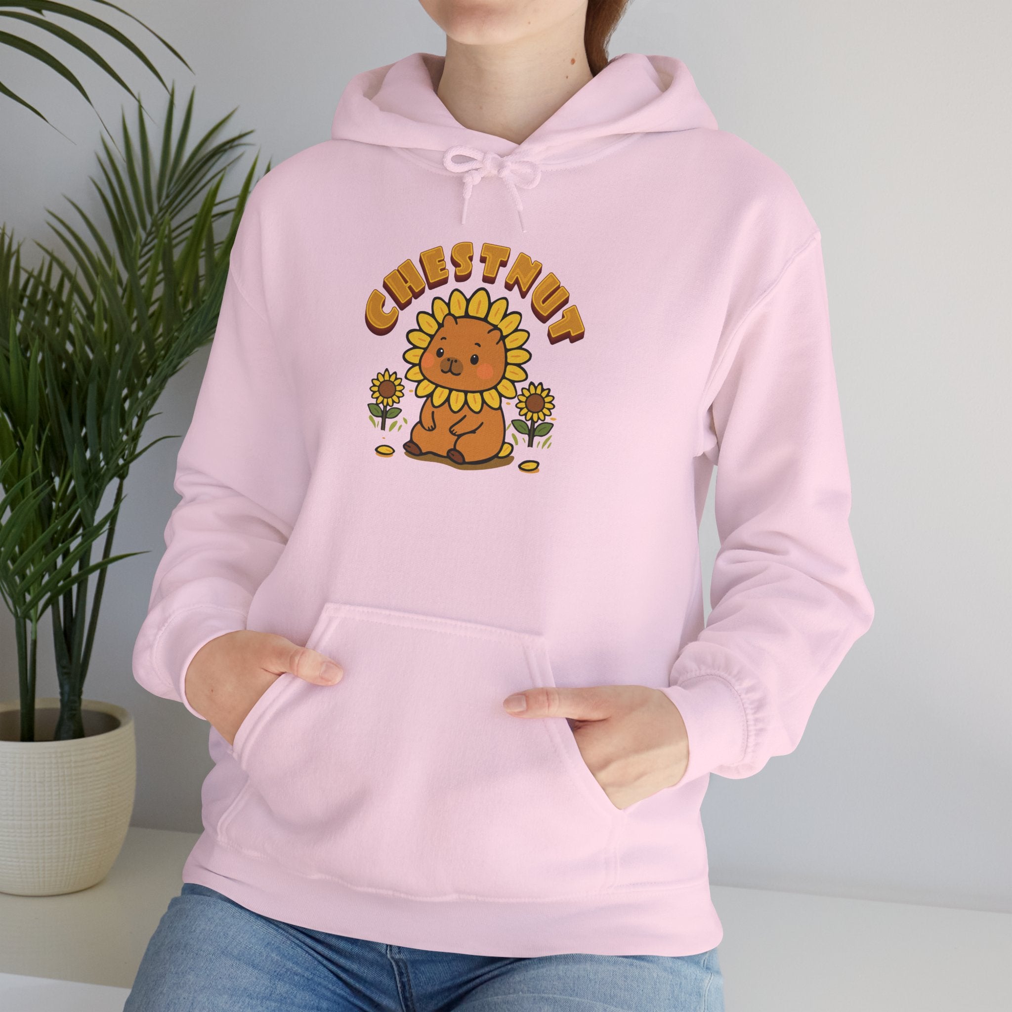 Chestnut the Sunflower Lover Capybara Cartoon Hoodie, Cute Kawaii Animal Gift