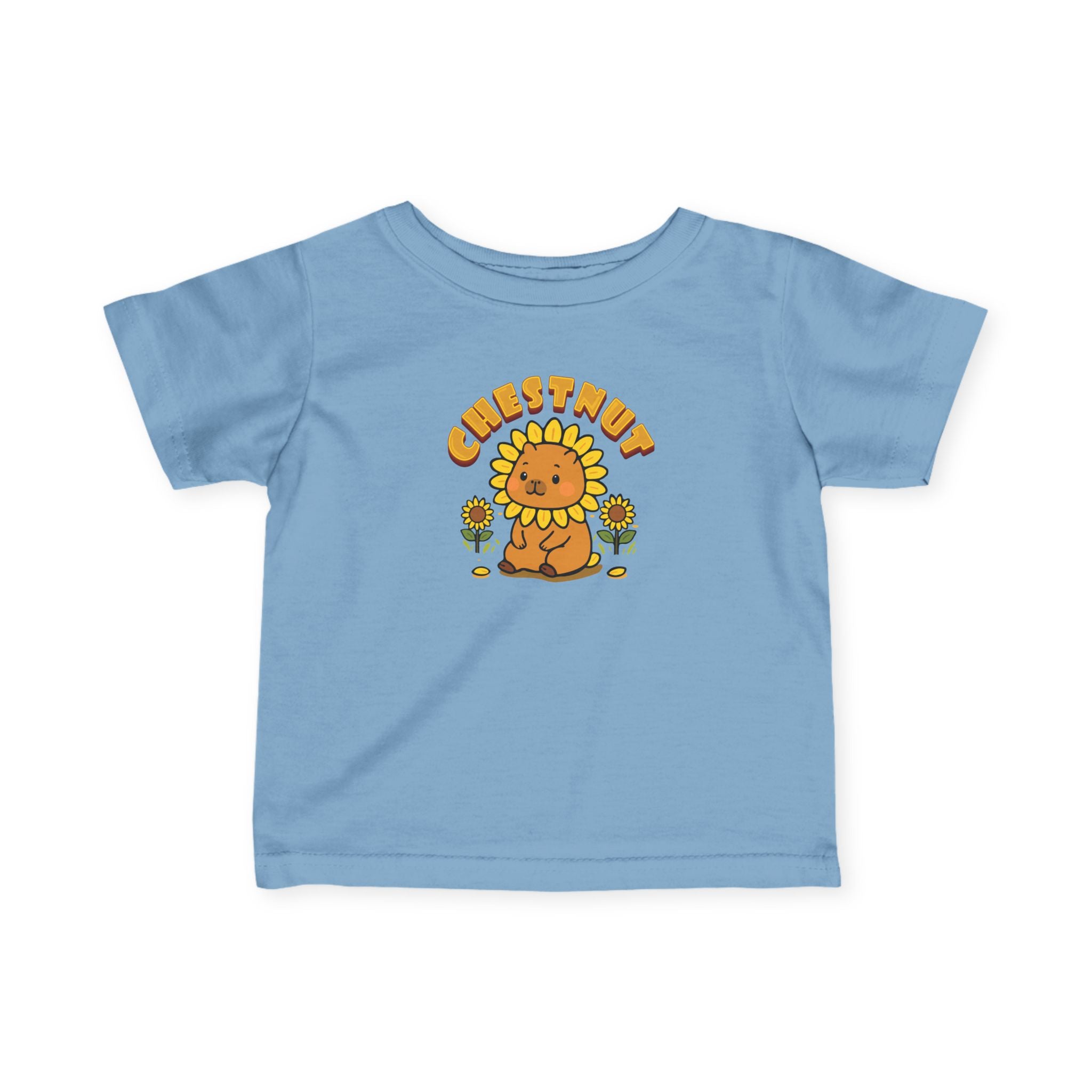Chestnut the Sunflower Lover Capybara Cartoon T-Shirt, Cute Kawaii Animal Gift