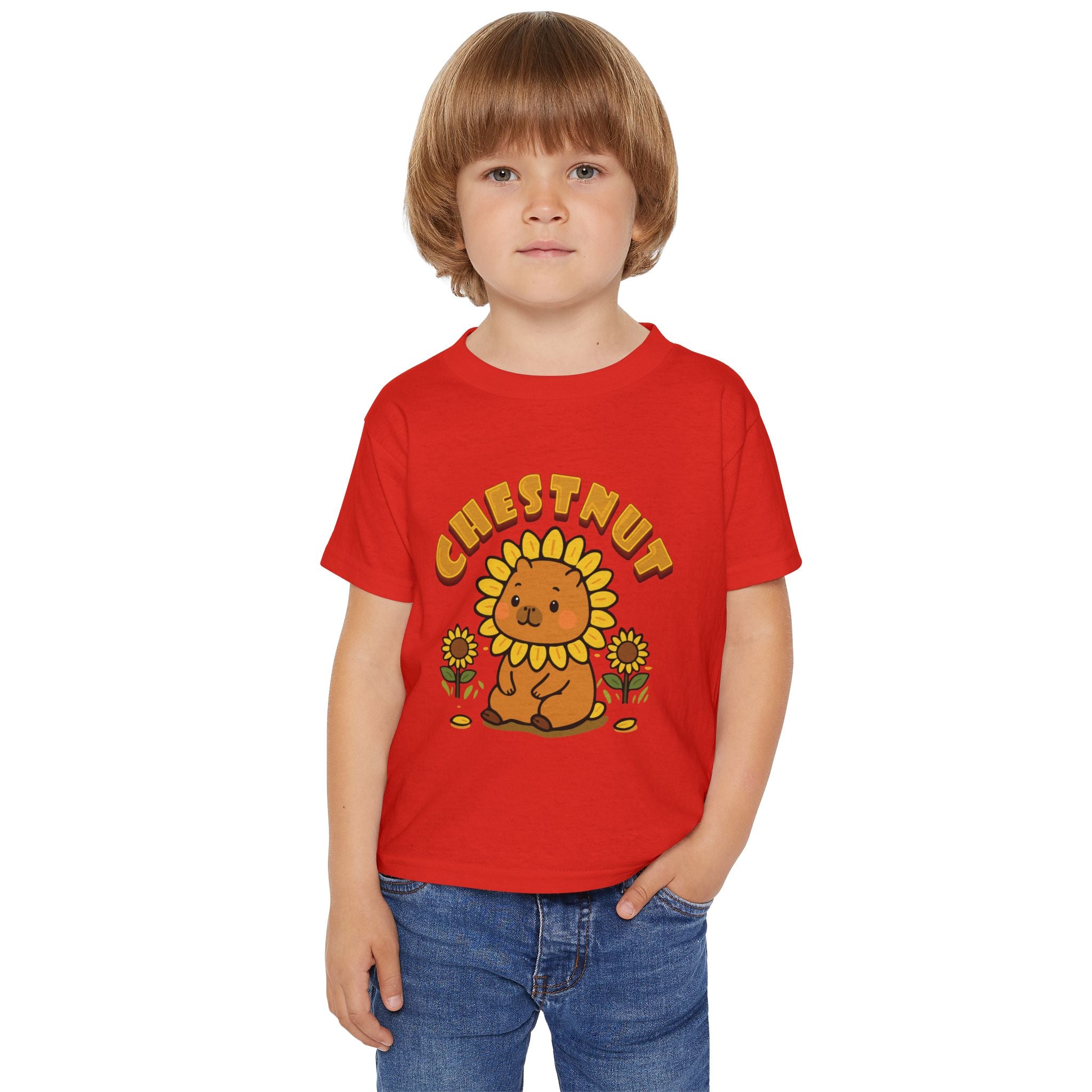 Chestnut the Sunflower Lover Capybara Cartoon T-Shirt, Cute Kawaii Animal Gift