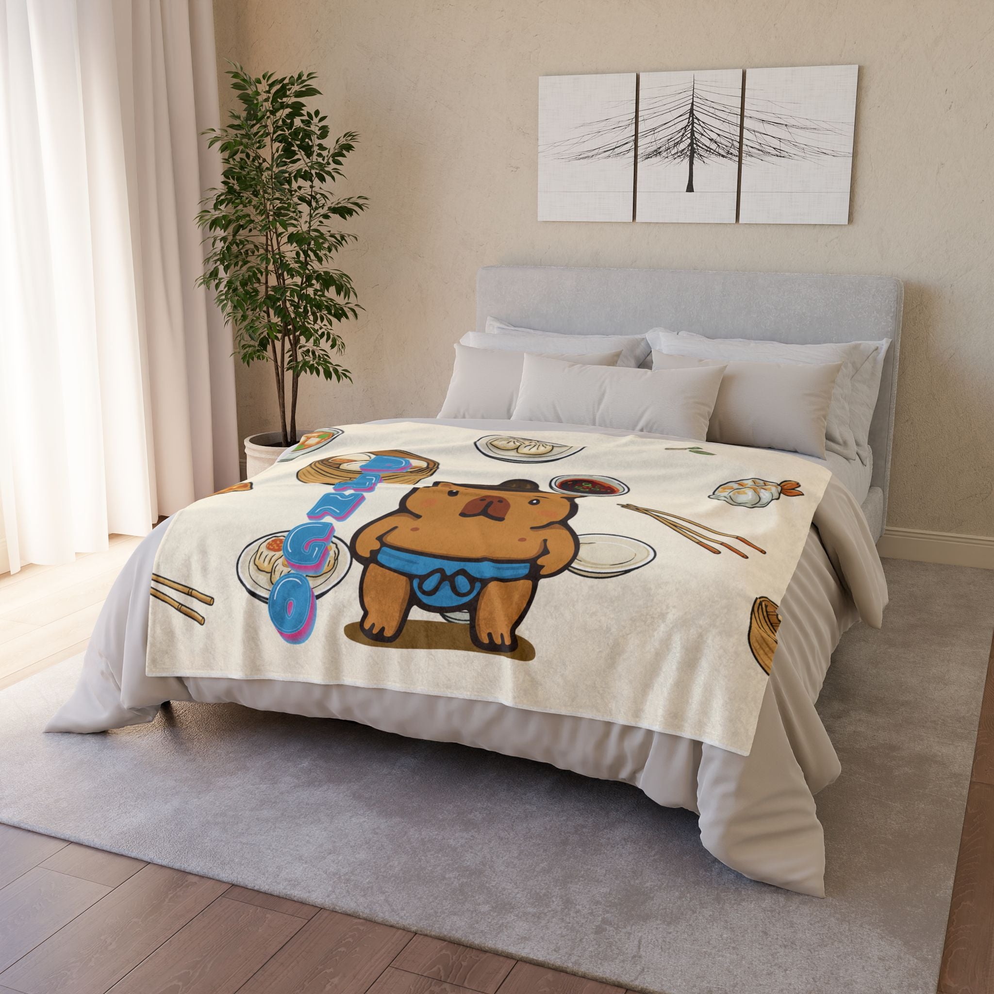 Dango the Sumo Lover Capybara Cartoon Soft Blanket, Cute Kawaii Animal Gift
