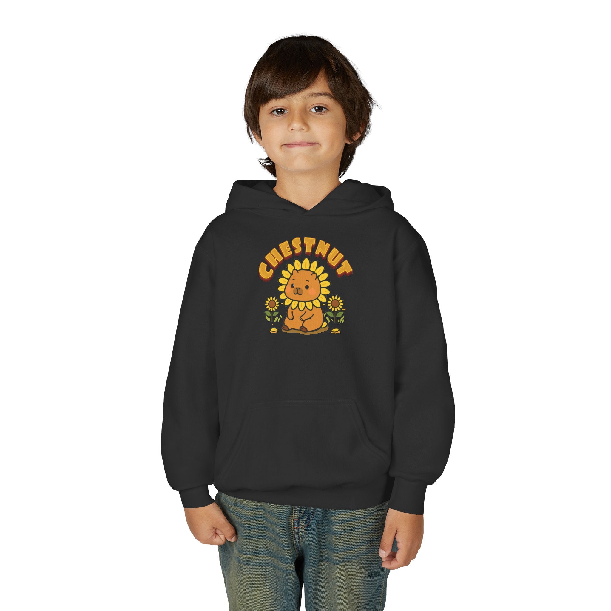 Chestnut the Sunflower Lover Capybara Cartoon Hoodie, Cute Kawaii Animal Gift
