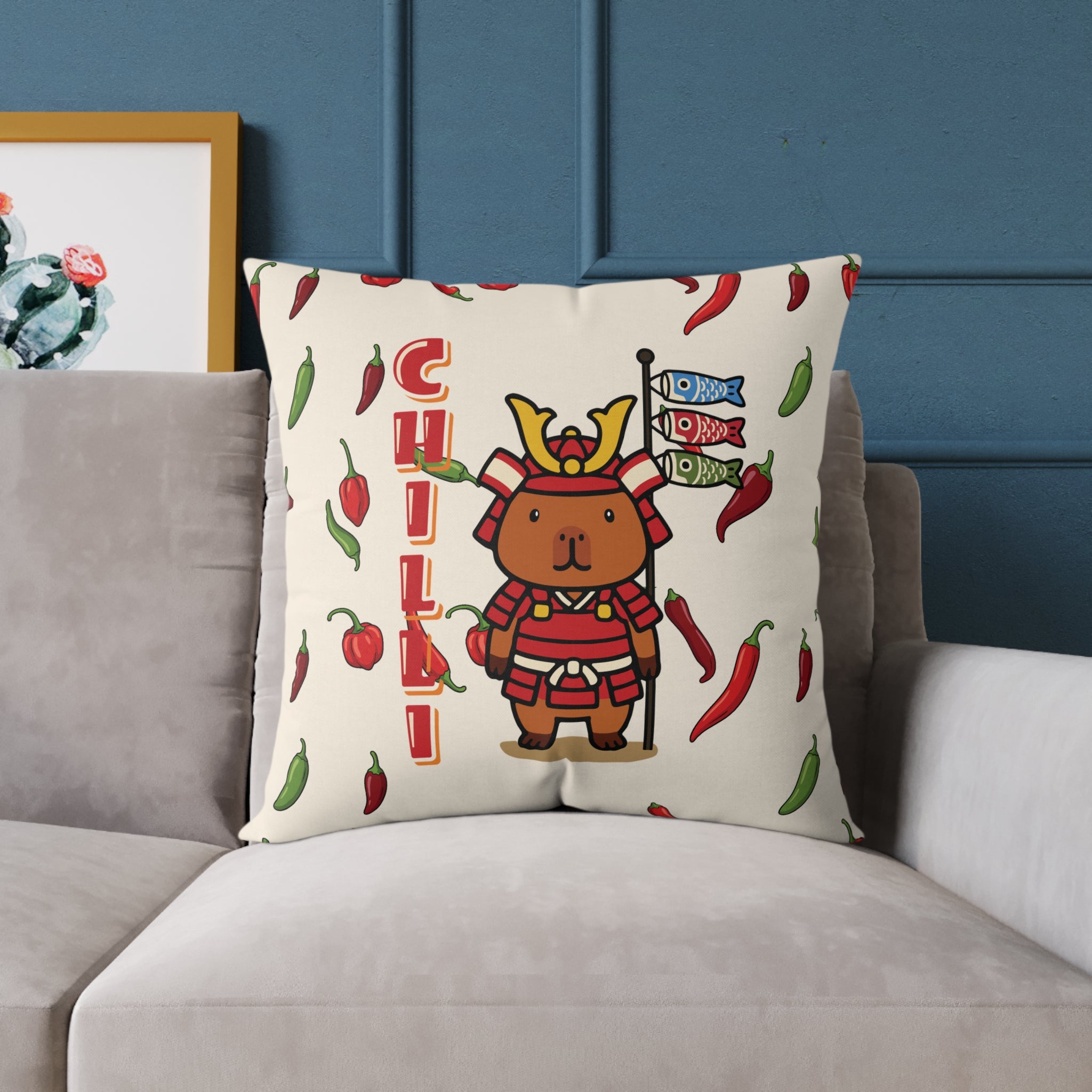 Chilli the Samurai Warrior Capybara Cartoon Pillow, Cute Kawaii Animal Gift