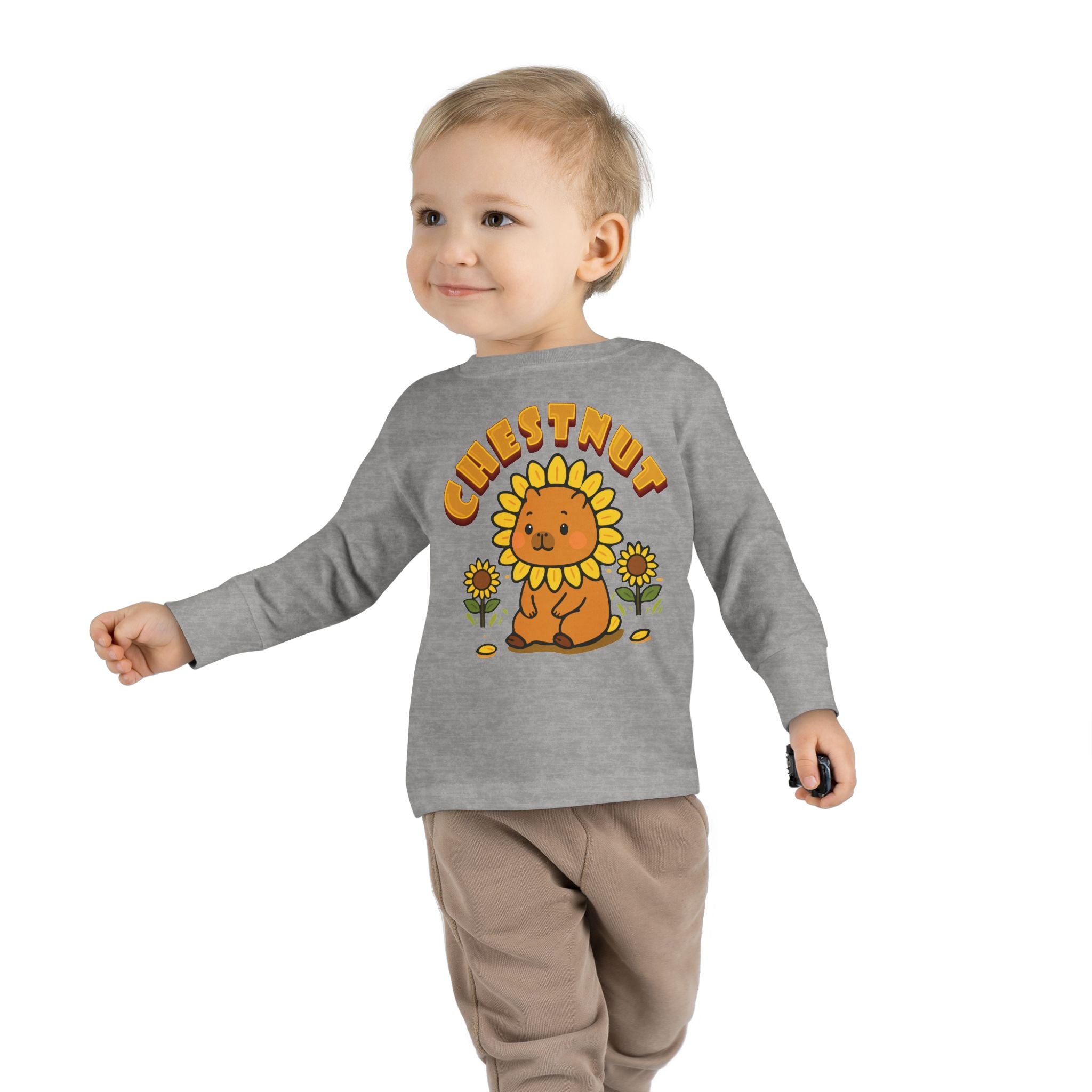 Chestnut the Sunflower Lover Capybara Cartoon long sleeve shirt, Cute Kawaii Animal Gift