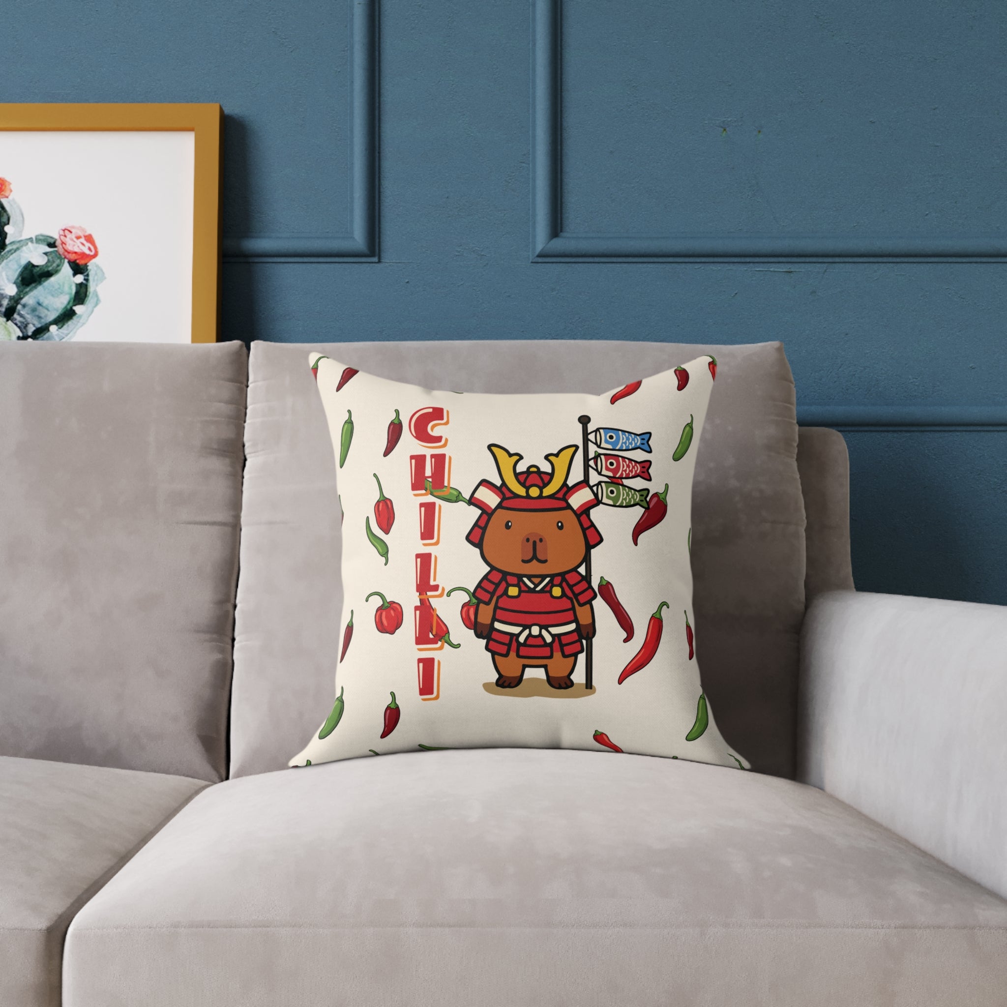 Chilli the Samurai Warrior Capybara Cartoon Pillow, Cute Kawaii Animal Gift