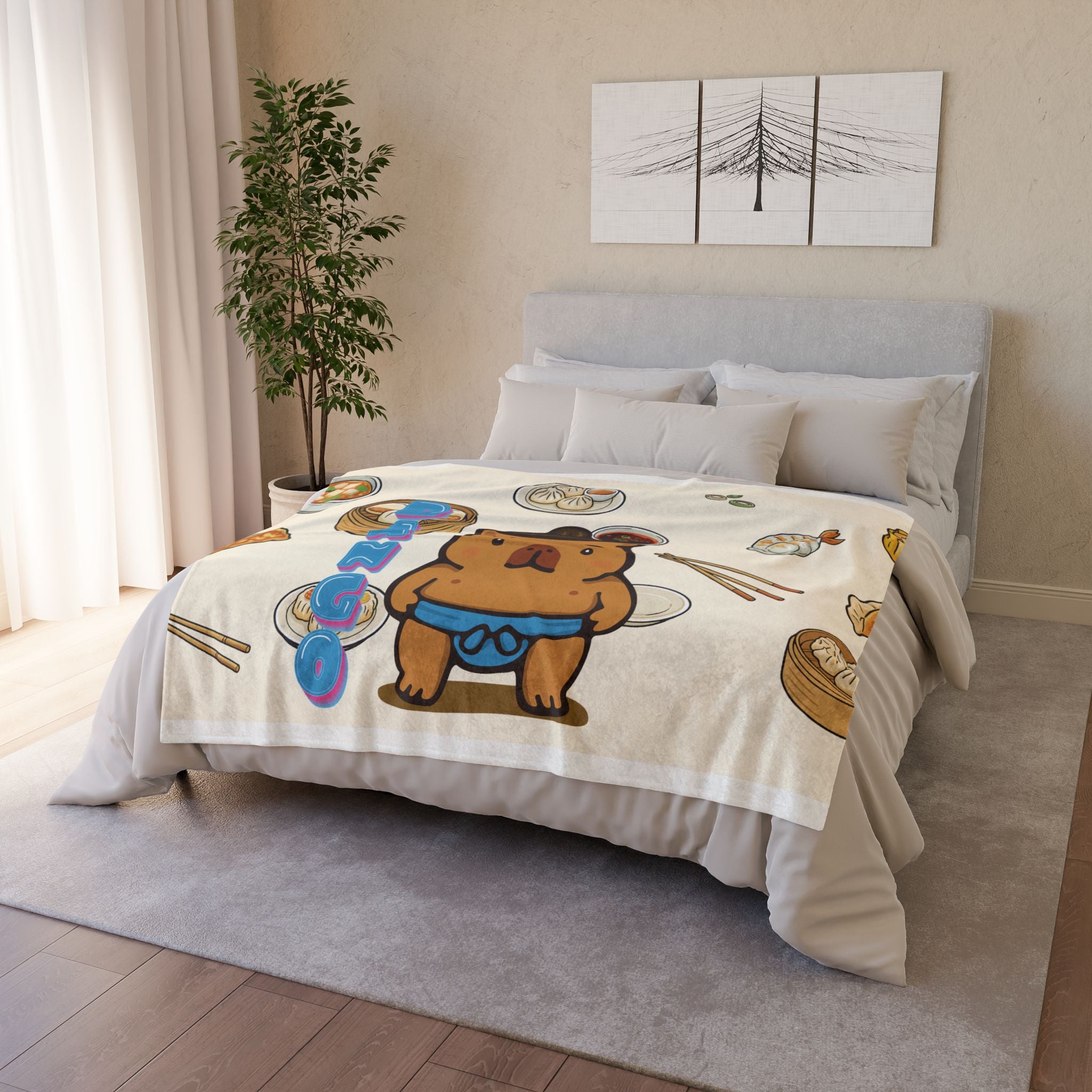 Dango the Sumo Lover Capybara Cartoon Soft Blanket, Cute Kawaii Animal Gift