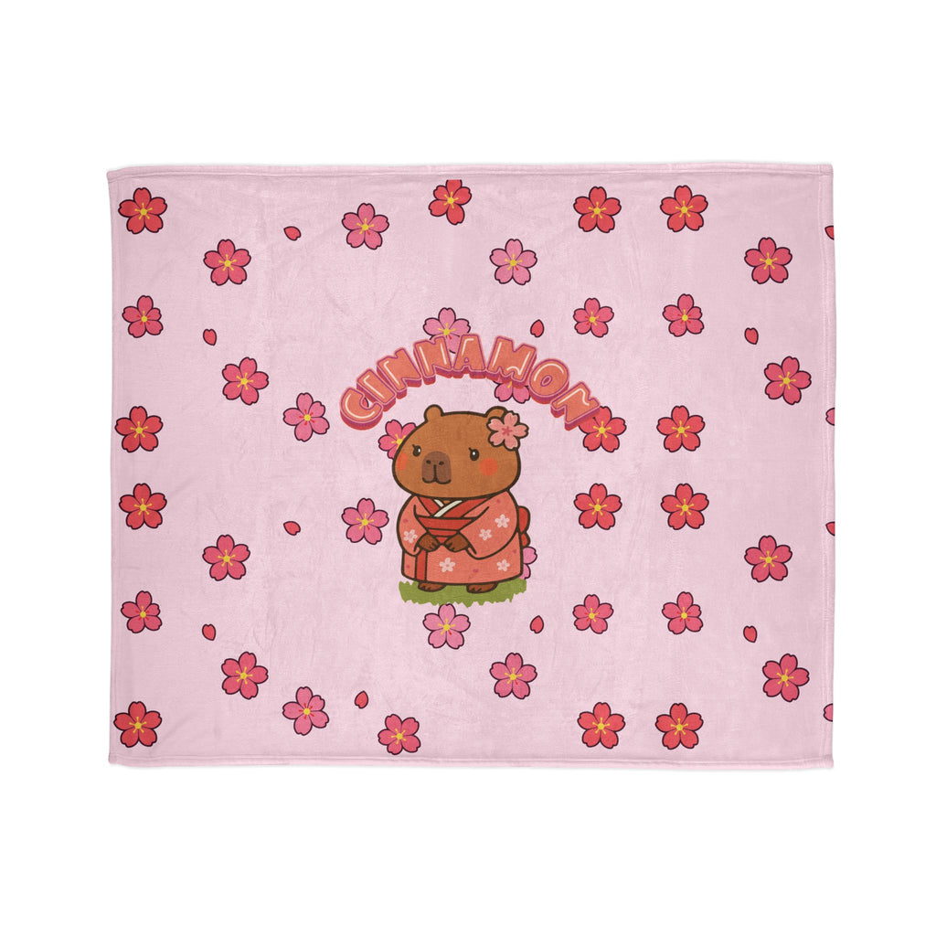 Cinnamon the Cherry Blossom Lover Capybara Cartoon Soft Blanket, Cute Kawaii Animal Gift