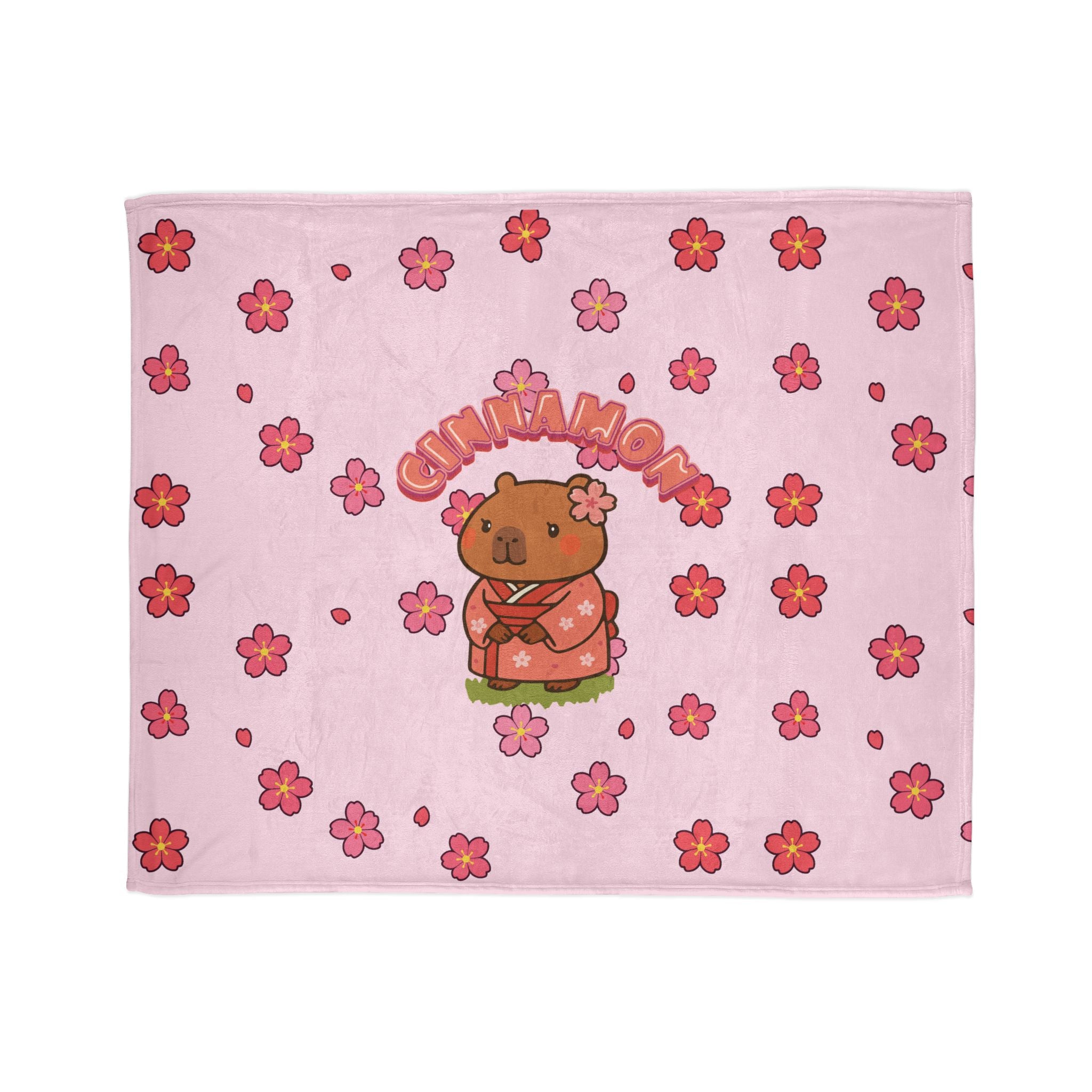 Cinnamon the Cherry Blossom Lover Capybara Cartoon Soft Blanket, Cute Kawaii Animal Gift