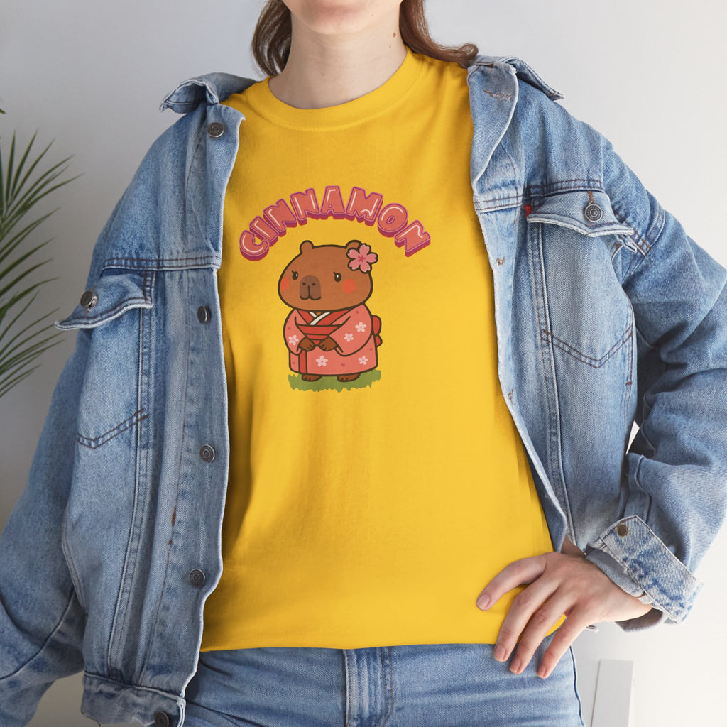 Cinnamon the Cherry Blossom Lover Capybara Cartoon T-Shirt, Cute Kawaii Animal Gift
