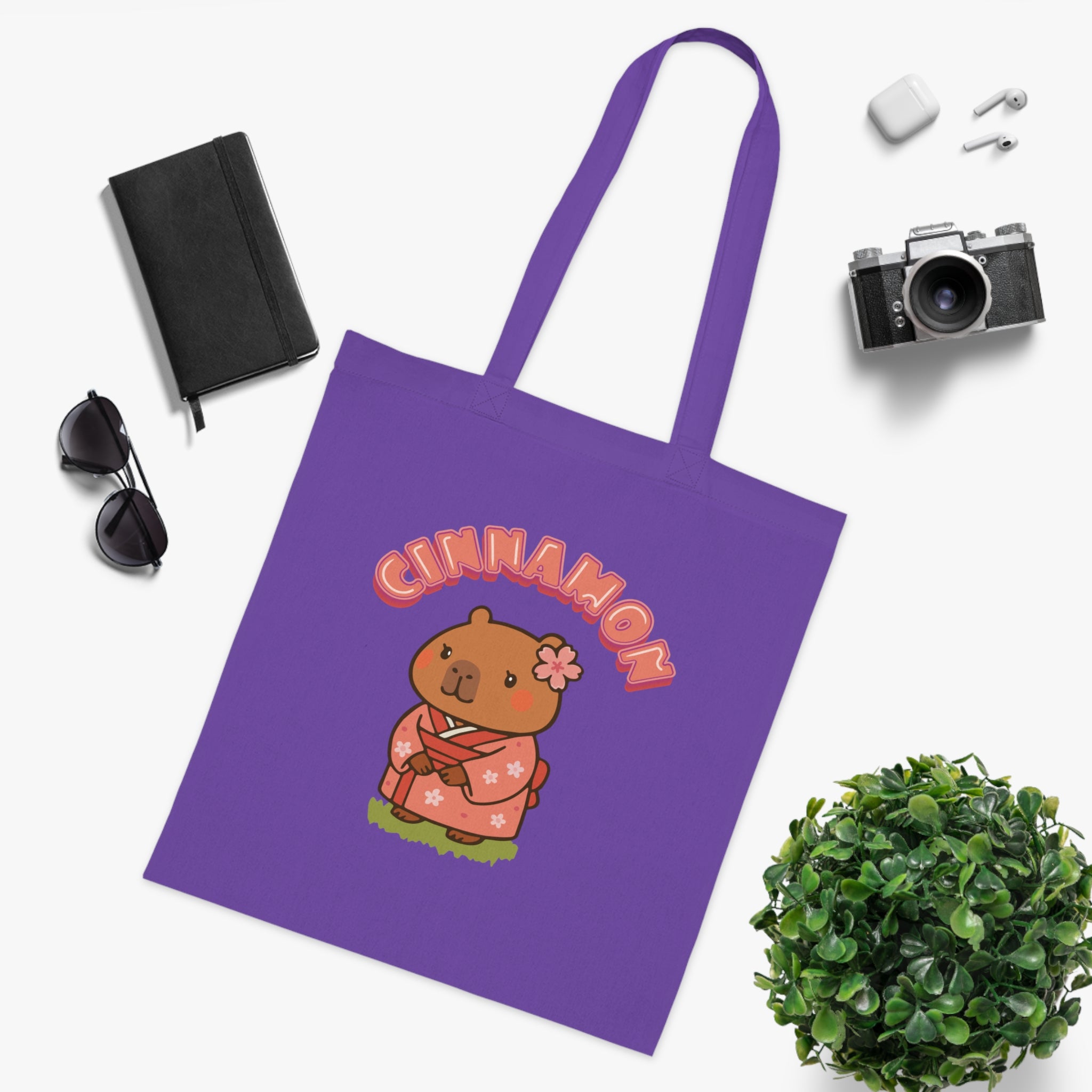 Cinnamon the Cherry Blossom Lover Capybara Cartoon Tote Bag, Cute Kawaii Animal Gift