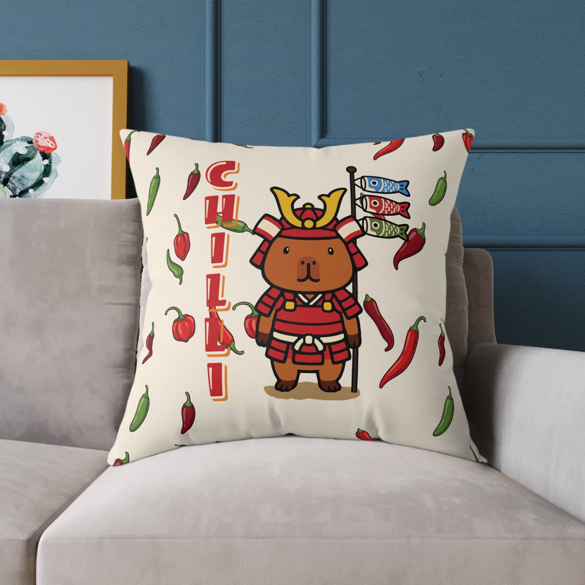 Chilli the Samurai Warrior Capybara Cartoon Pillow, Cute Kawaii Animal Gift