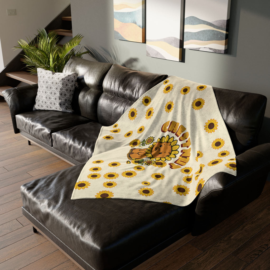Chestnut the Sunflower Lover Capybara Cartoon Soft Blanket, Cute Kawaii Animal Gift