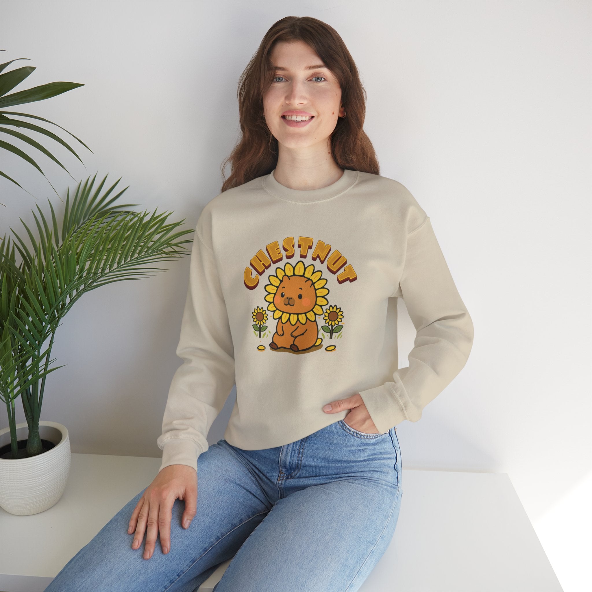Chestnut the Sunflower Lover Capybara Cartoon Sweater, Cute Kawaii Animal Gift