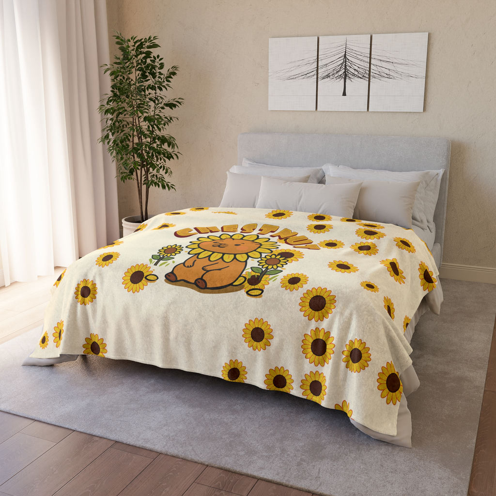 Chestnut the Sunflower Lover Capybara Cartoon Soft Blanket, Cute Kawaii Animal Gift
