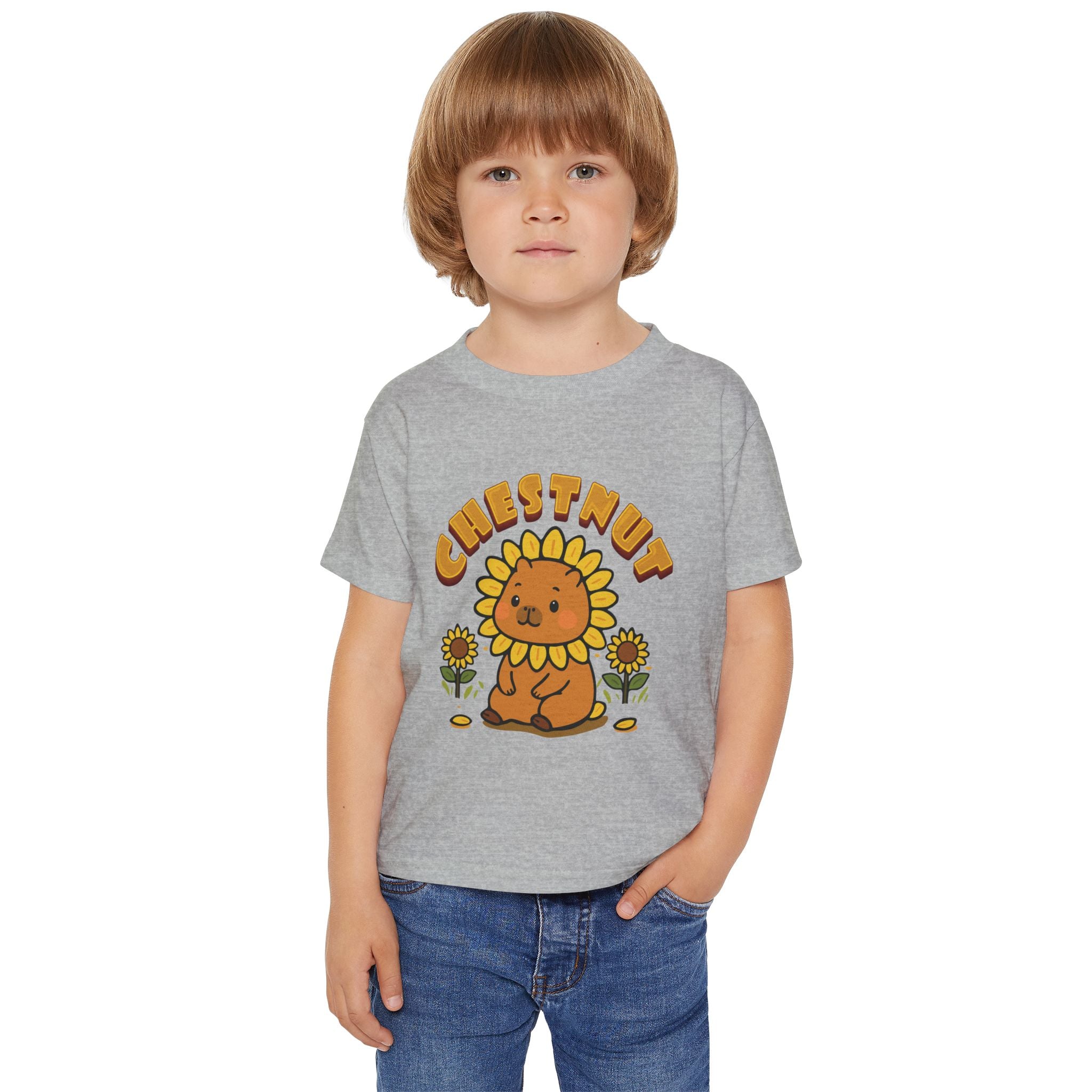 Chestnut the Sunflower Lover Capybara Cartoon T-Shirt, Cute Kawaii Animal Gift