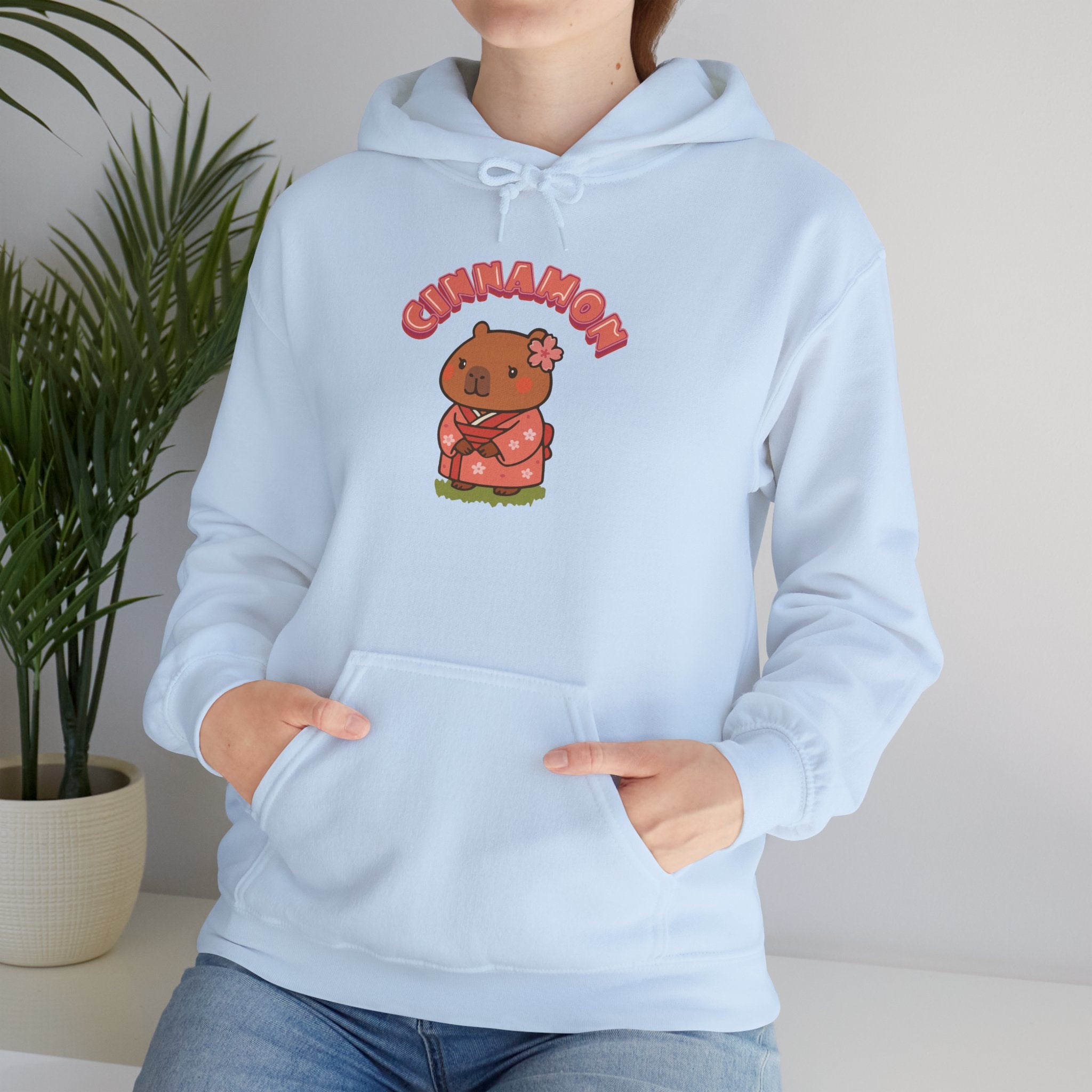 Cinnamon the Cherry Blossom Lover Capybara Cartoon Hoodie, Cute Kawaii Animal Gift