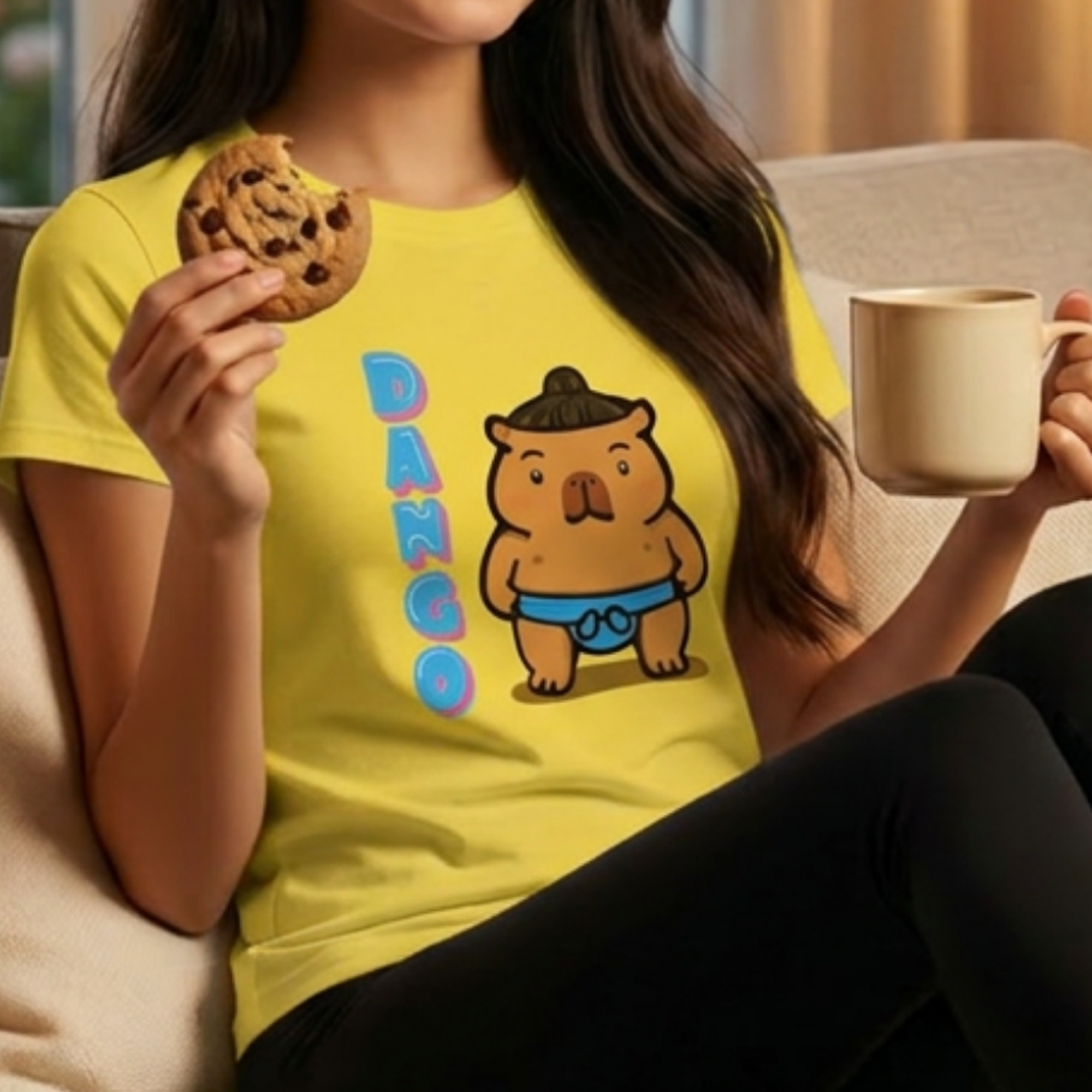 Dango the Sumo Lover Capybara Cartoon T-Shirt, Cute Kawaii Animal Gift