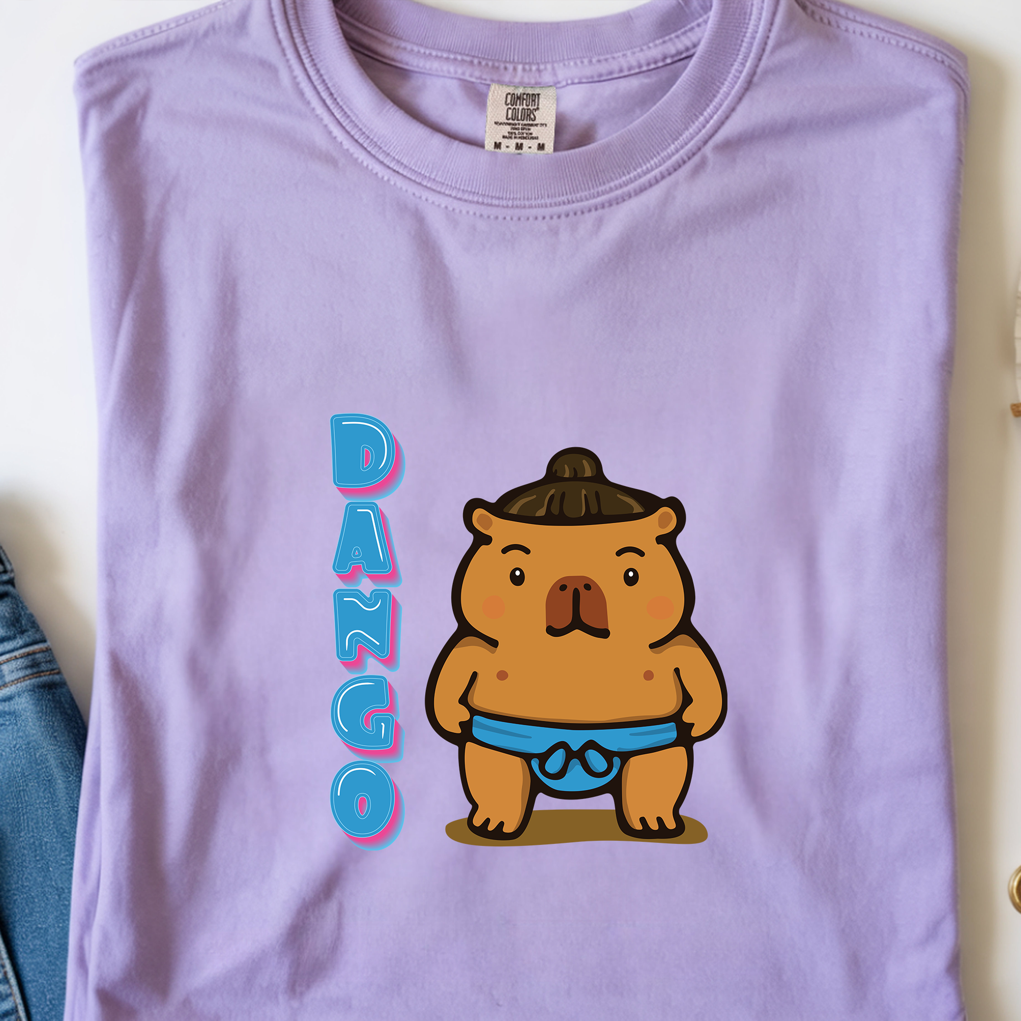 Dango the Sumo Lover Capybara Cartoon T-Shirt, Cute Kawaii Animal Gift