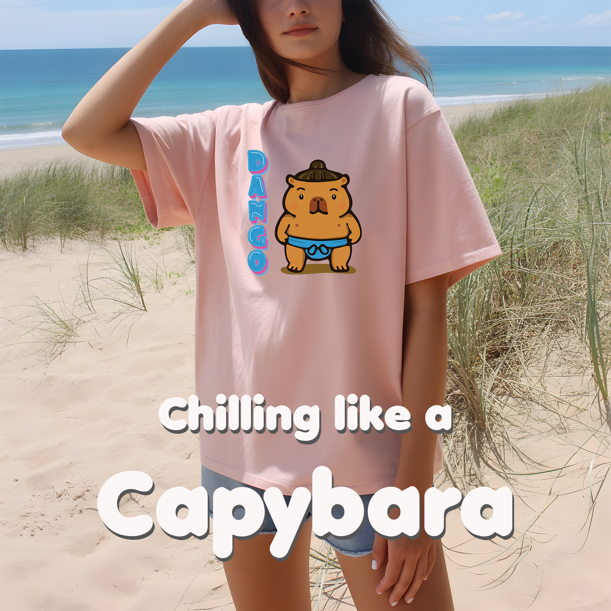 Dango the Sumo Lover Capybara Cartoon T-Shirt, Cute Kawaii Animal Gift