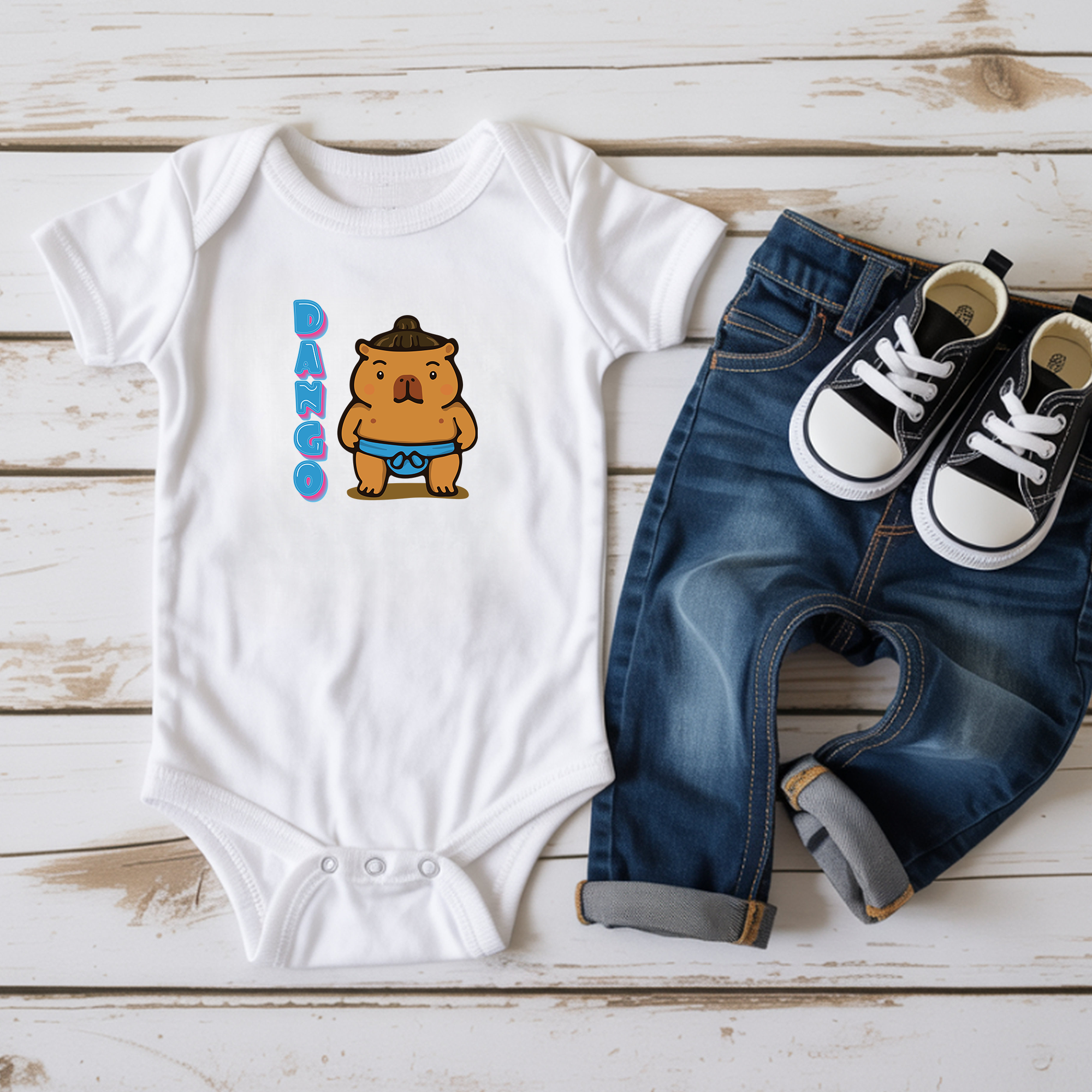 Dango the Sumo Lover Capybara Cartoon Bodysuit, Cute Kawaii Animal Gift