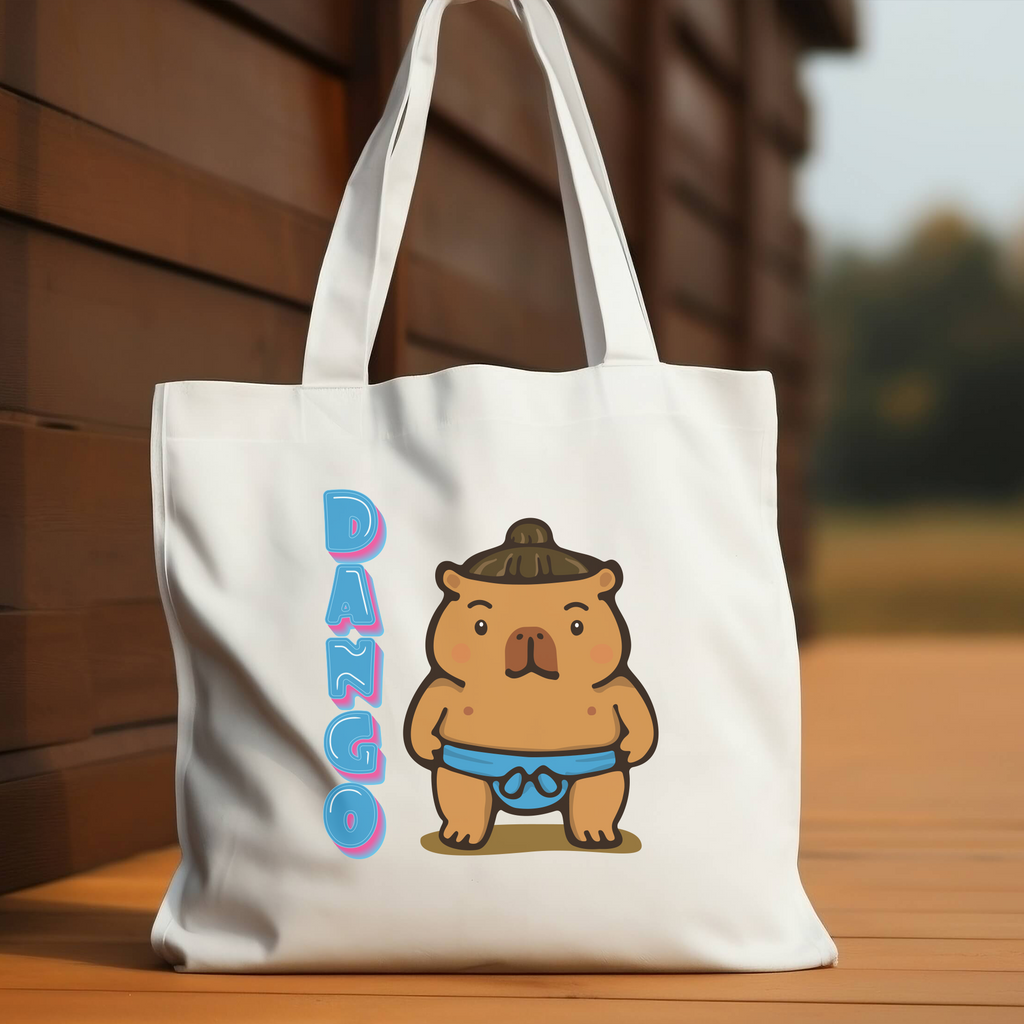Dango the Sumo Lover Capybara Cartoon Tote Bag, Cute Kawaii Animal Gift