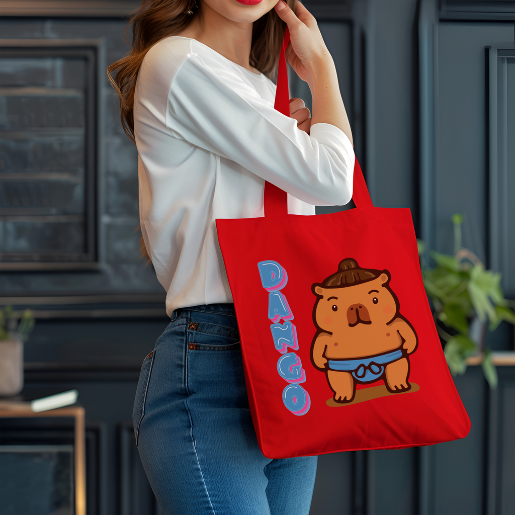 Dango the Sumo Lover Capybara Cartoon Tote Bag, Cute Kawaii Animal Gift