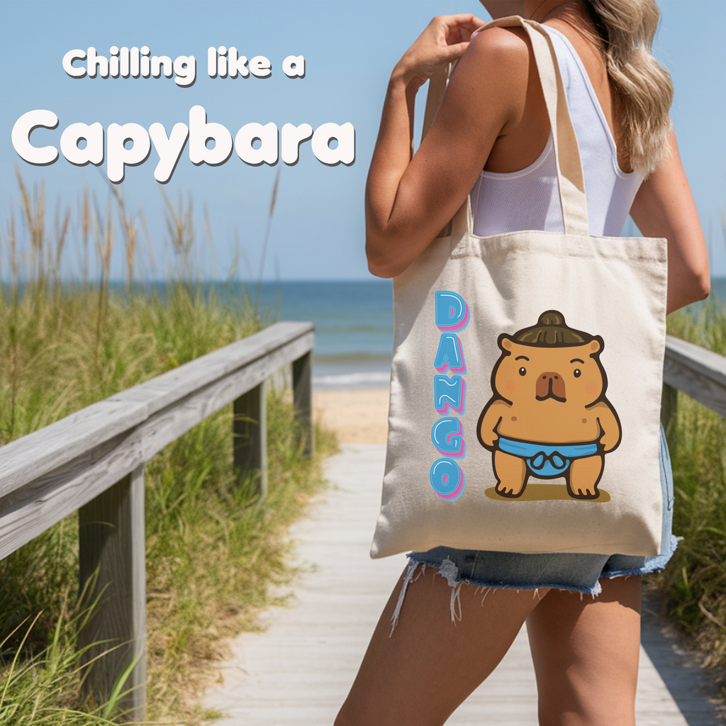 Dango the Sumo Lover Capybara Cartoon Tote Bag, Cute Kawaii Animal Gift