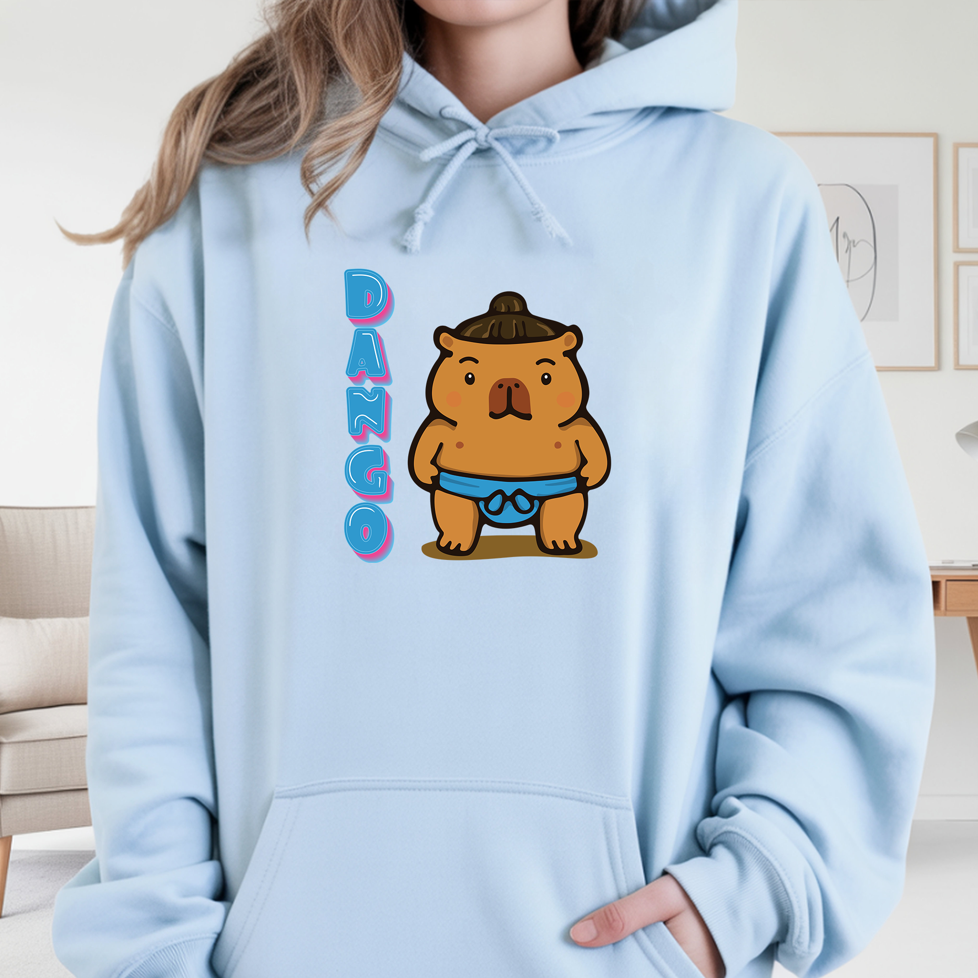 Dango the Sumo Lover Capybara Cartoon Hoodie, Cute Kawaii Animal Gift