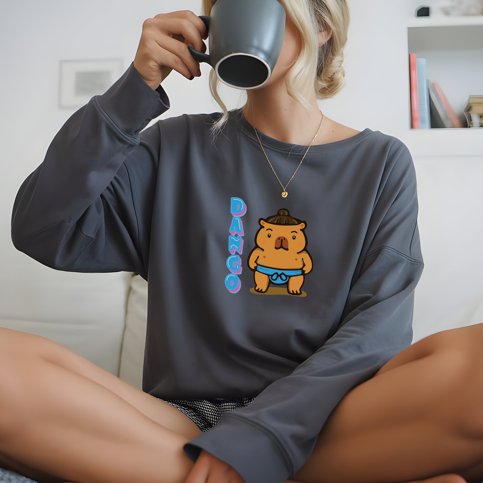 Dango the Sumo Lover Capybara Cartoon long sleeve shirt, Cute Kawaii Animal Gift