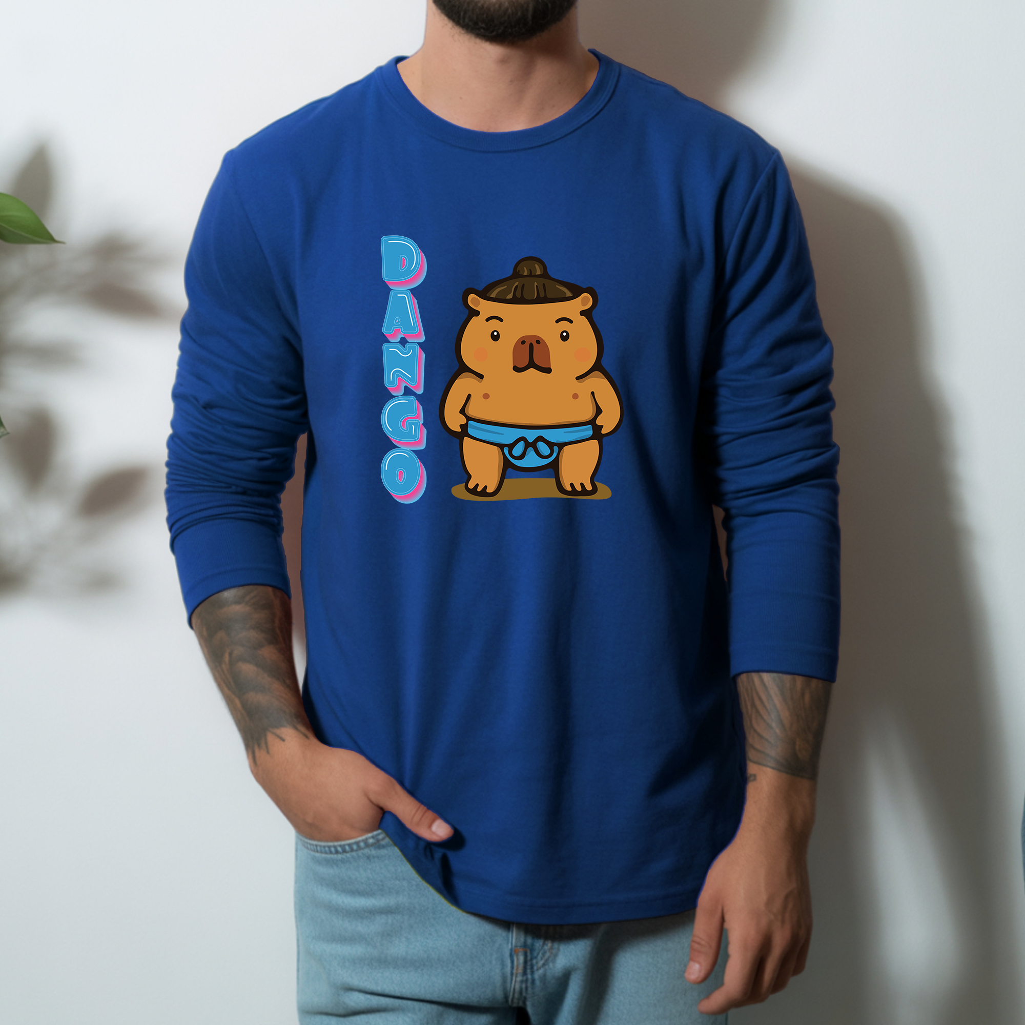 Dango the Sumo Lover Capybara Cartoon long sleeve shirt, Cute Kawaii Animal Gift