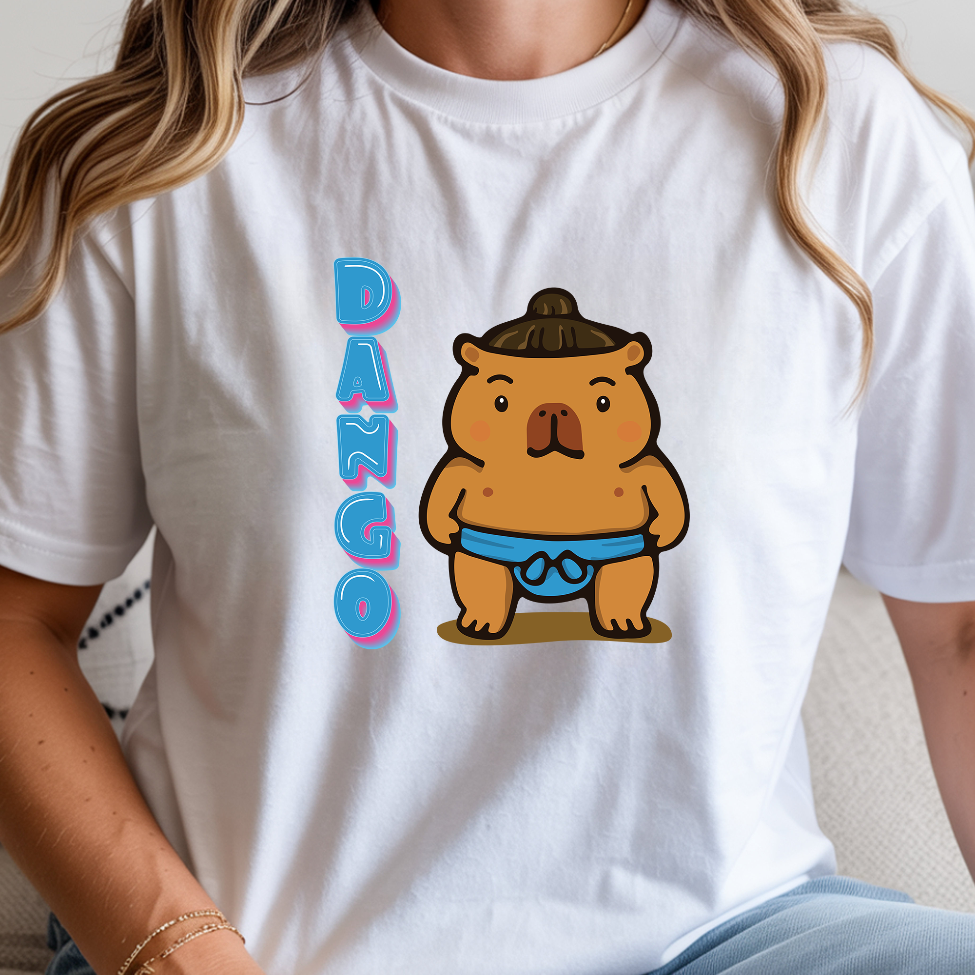 Dango the Sumo Lover Capybara Cartoon T-Shirt, Cute Kawaii Animal Gift