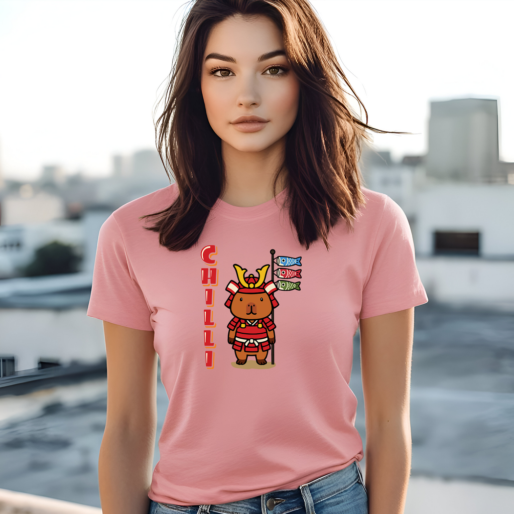Chilli the Samurai Warrior Capybara Cartoon T-Shirt, Cute Kawaii Animal Gift