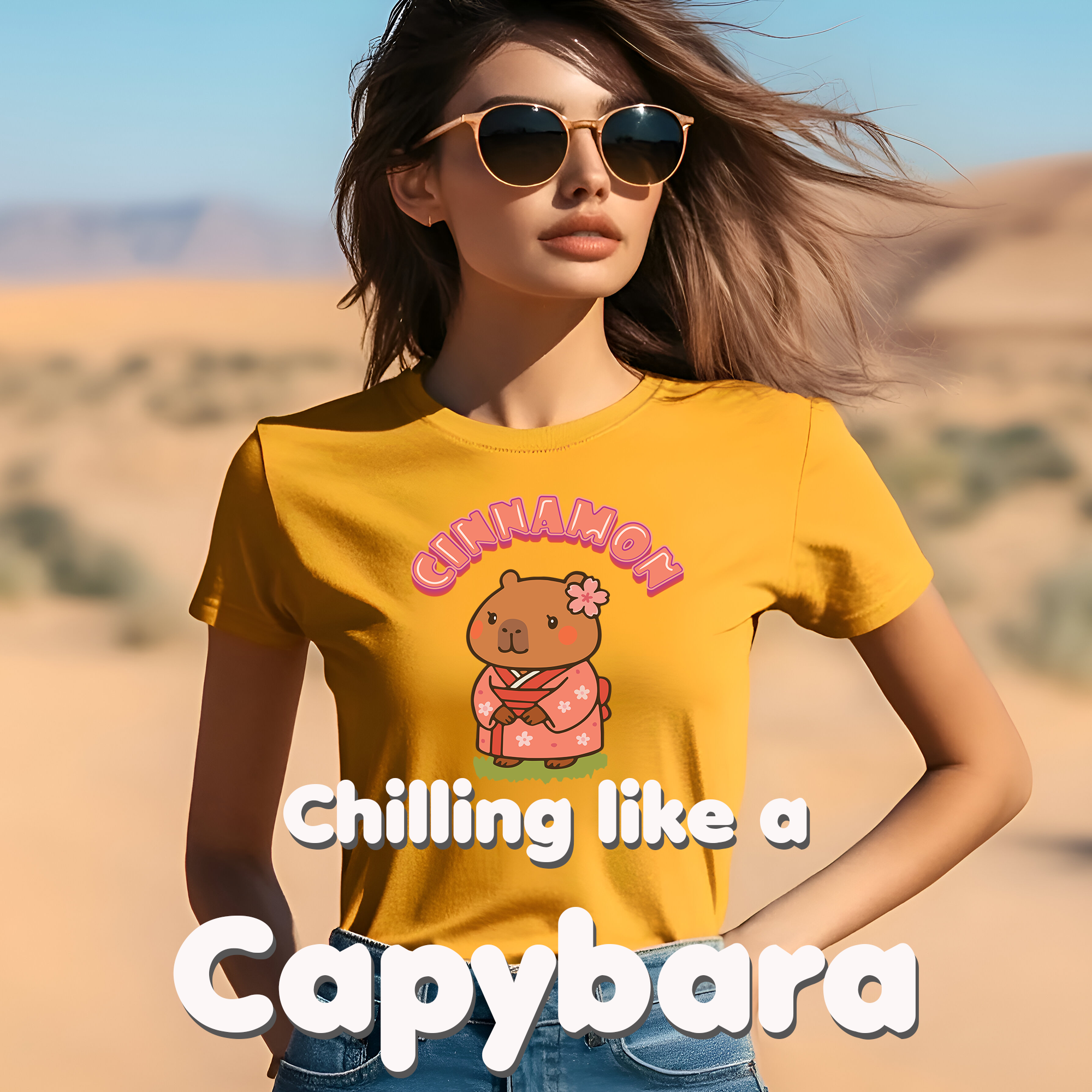 Cinnamon the Cherry Blossom Lover Capybara Cartoon T-Shirt, Cute Kawaii Animal Gift