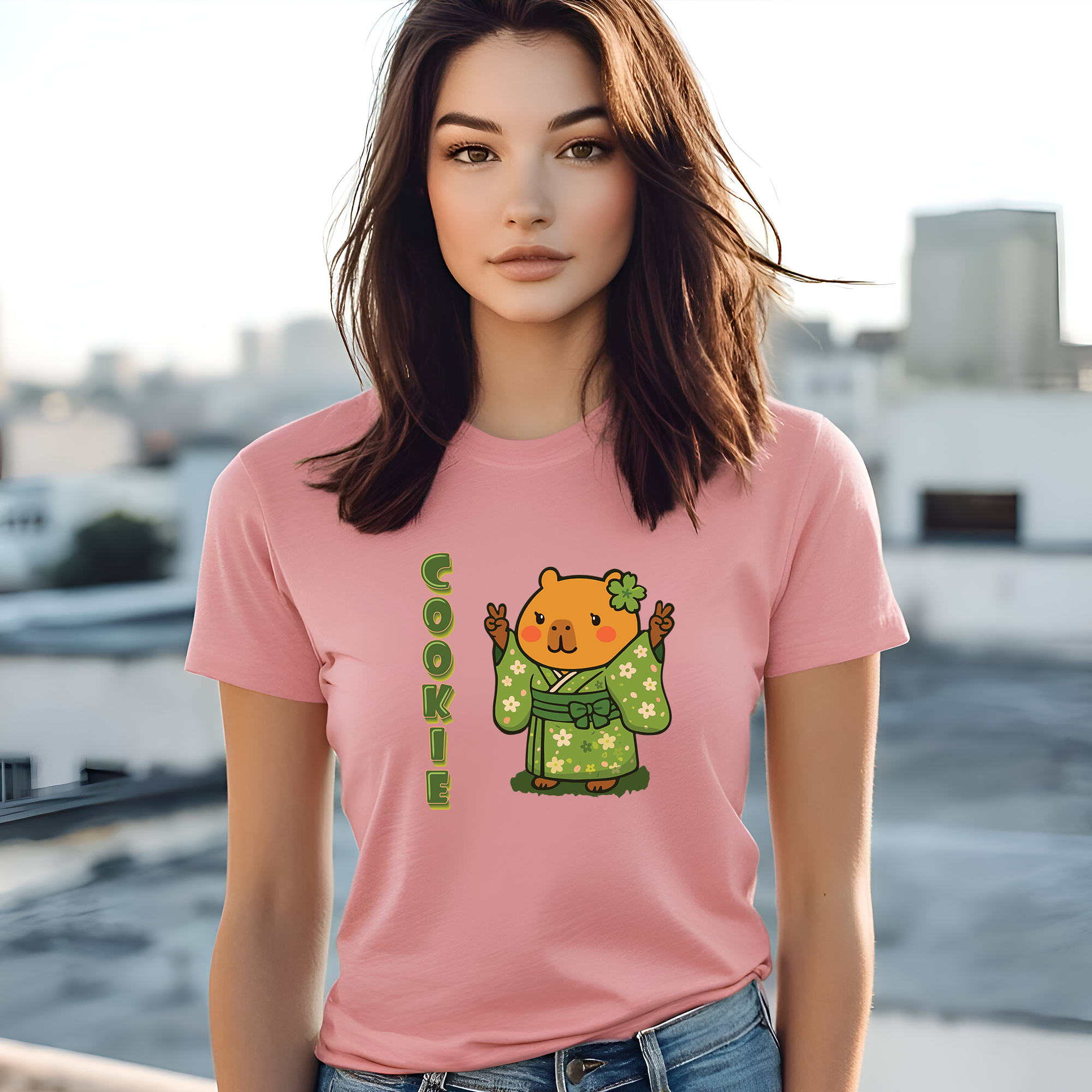 Cookie the Fun Lover Capybara Cartoon T-Shirt, Cute Kawaii Animal Gift for Adults
