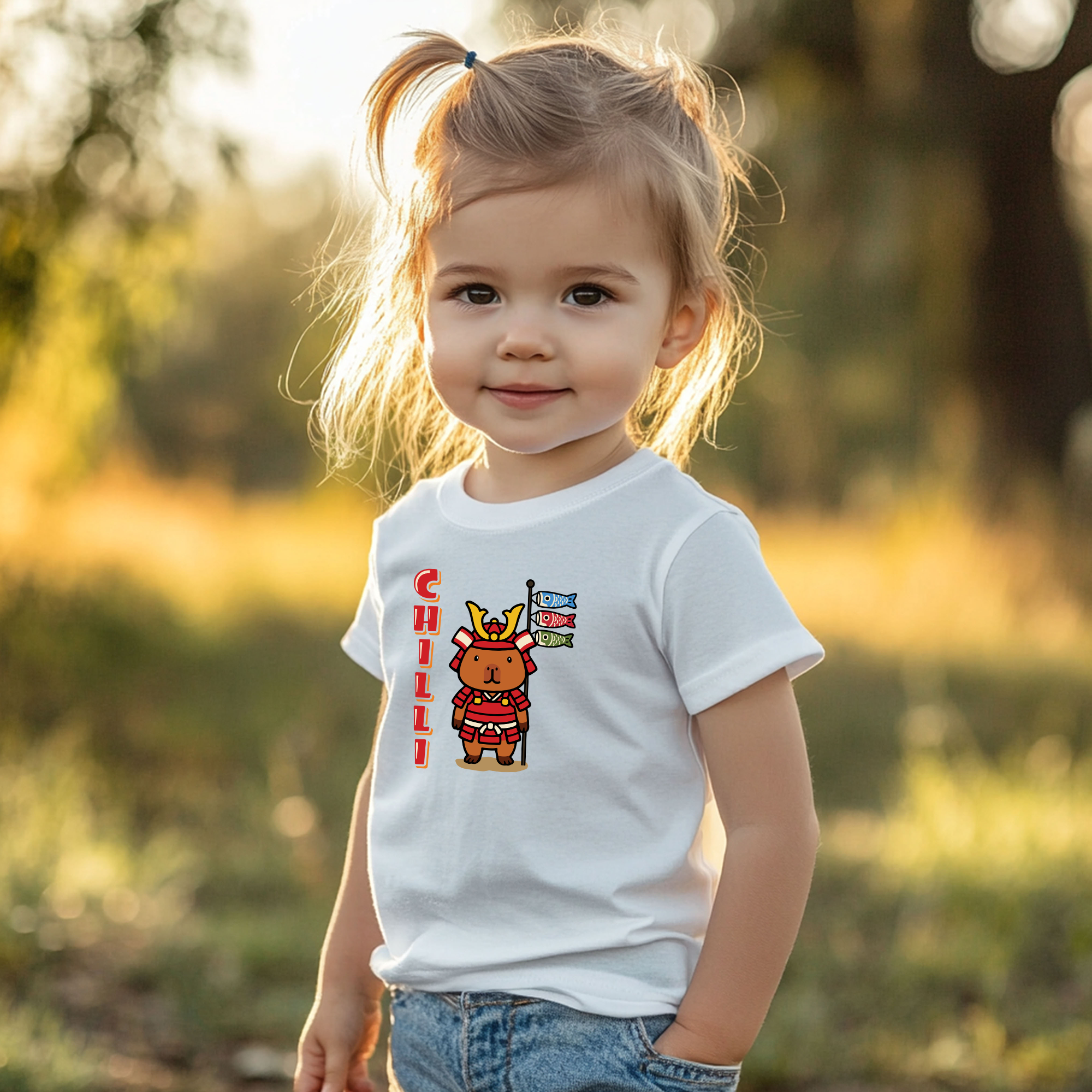 Chilli the Samurai Warrior Capybara Cartoon T-Shirt, Cute Kawaii Animal Gift