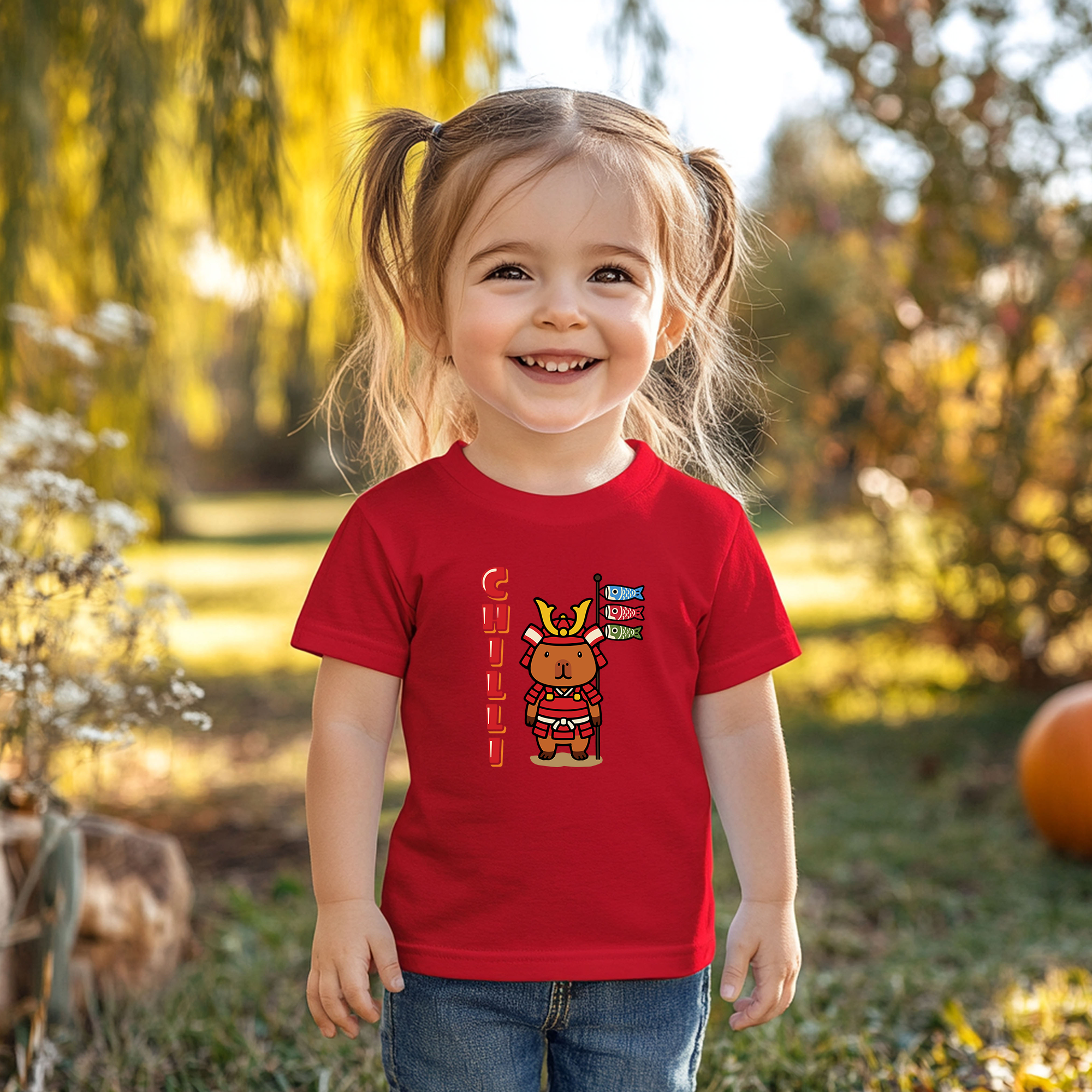Chilli the Samurai Warrior Capybara Cartoon T-Shirt, Cute Kawaii Animal Gift