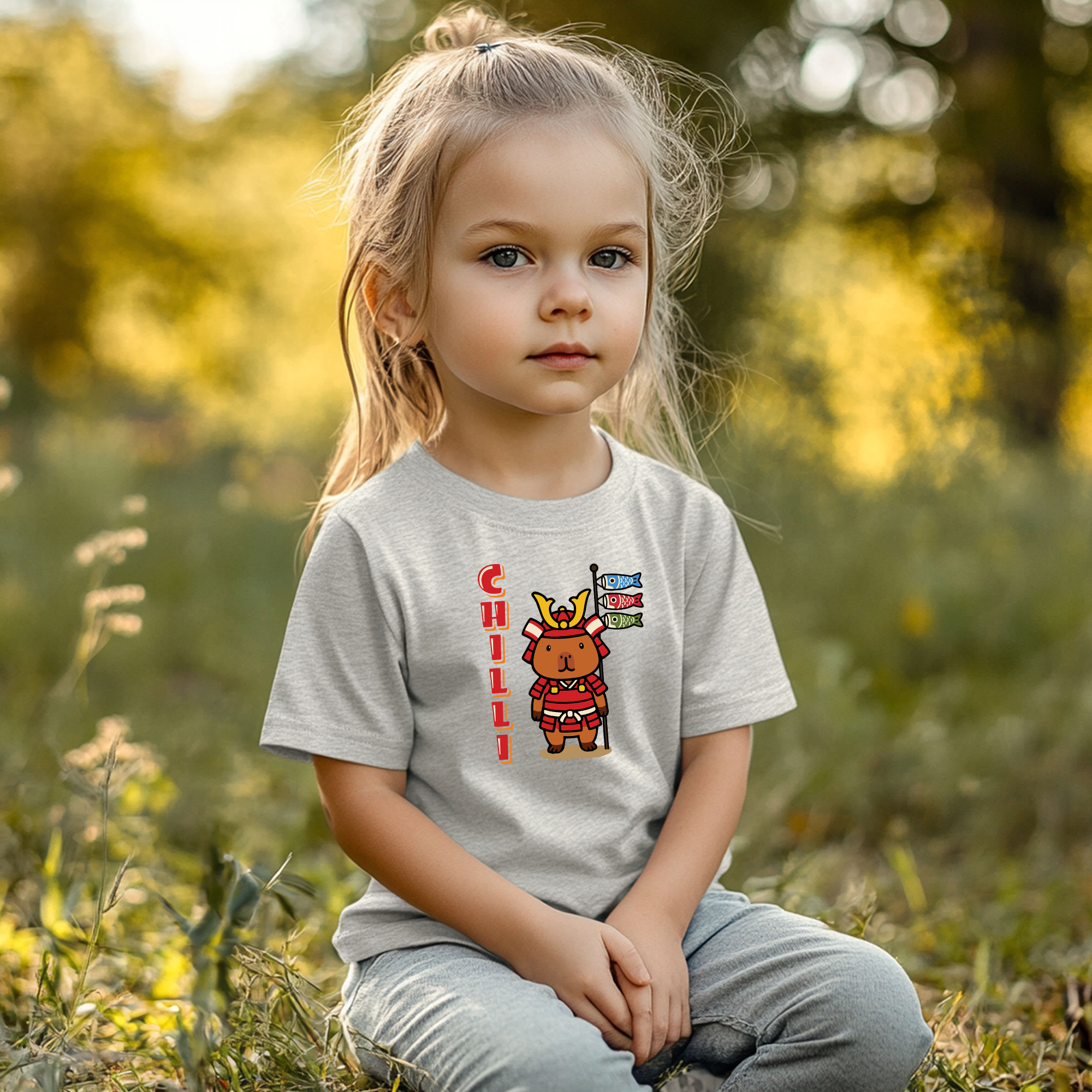 Chilli the Samurai Warrior Capybara Cartoon T-Shirt, Cute Kawaii Animal Gift
