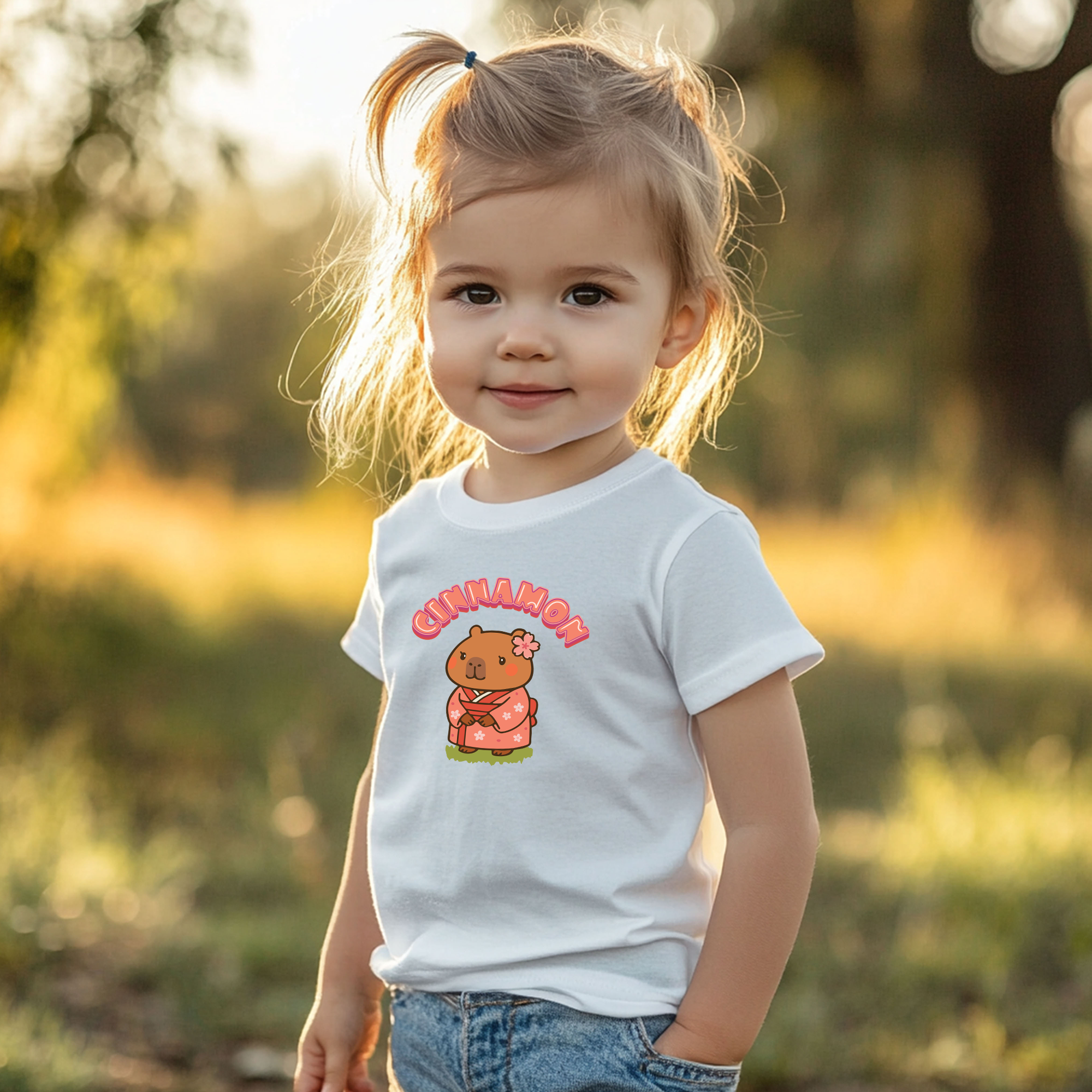 Cinnamon the Cherry Blossom Lover Capybara Cartoon T-Shirt, Cute Kawaii Animal Gift