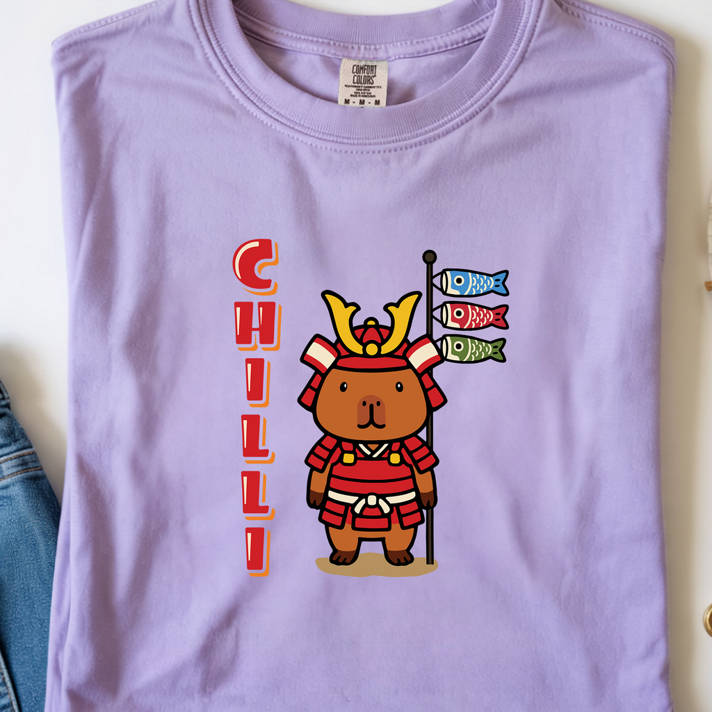 Chilli the Samurai Warrior Capybara Cartoon T-Shirt, Cute Kawaii Animal Gift