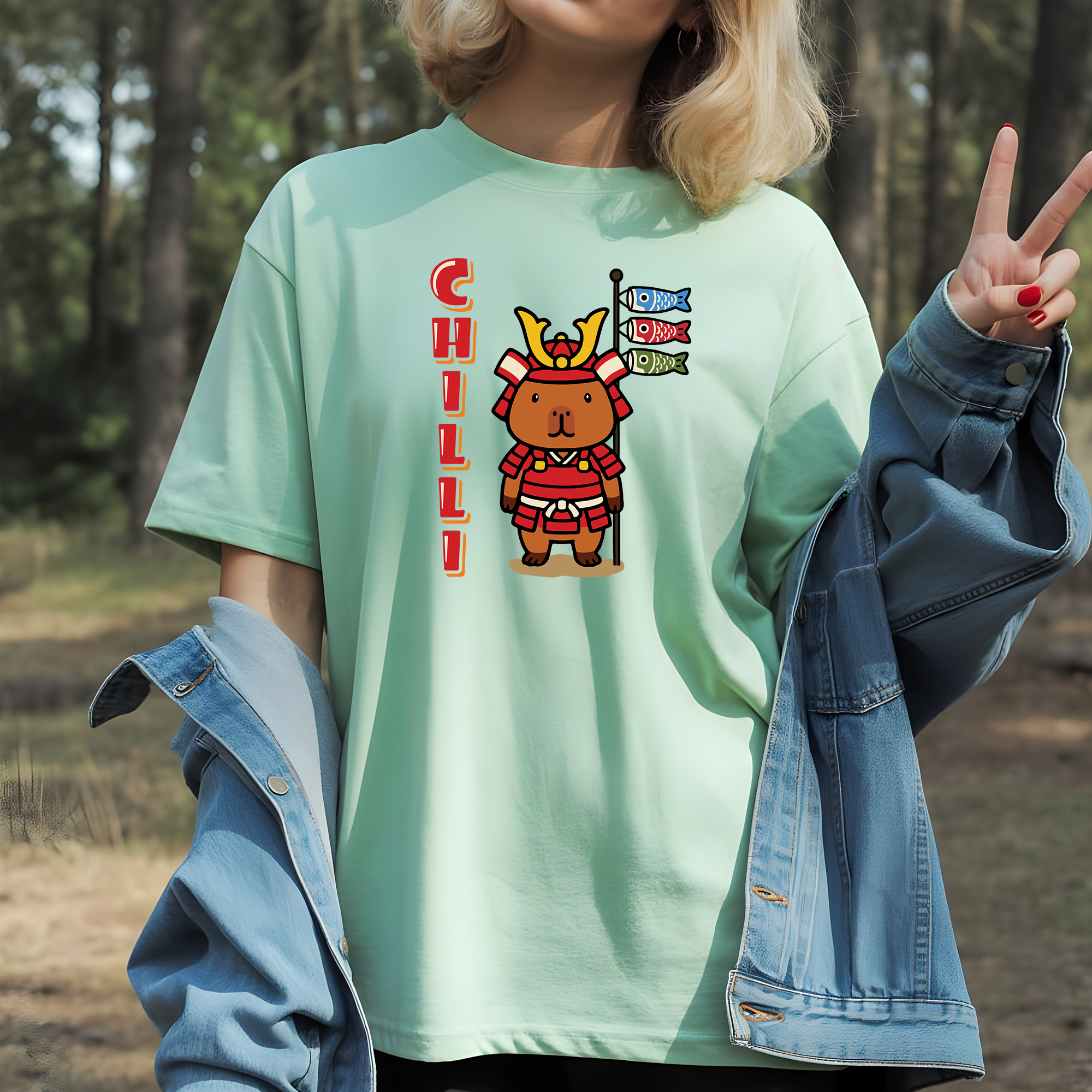 Chilli the Samurai Warrior Capybara Cartoon T-Shirt, Cute Kawaii Animal Gift