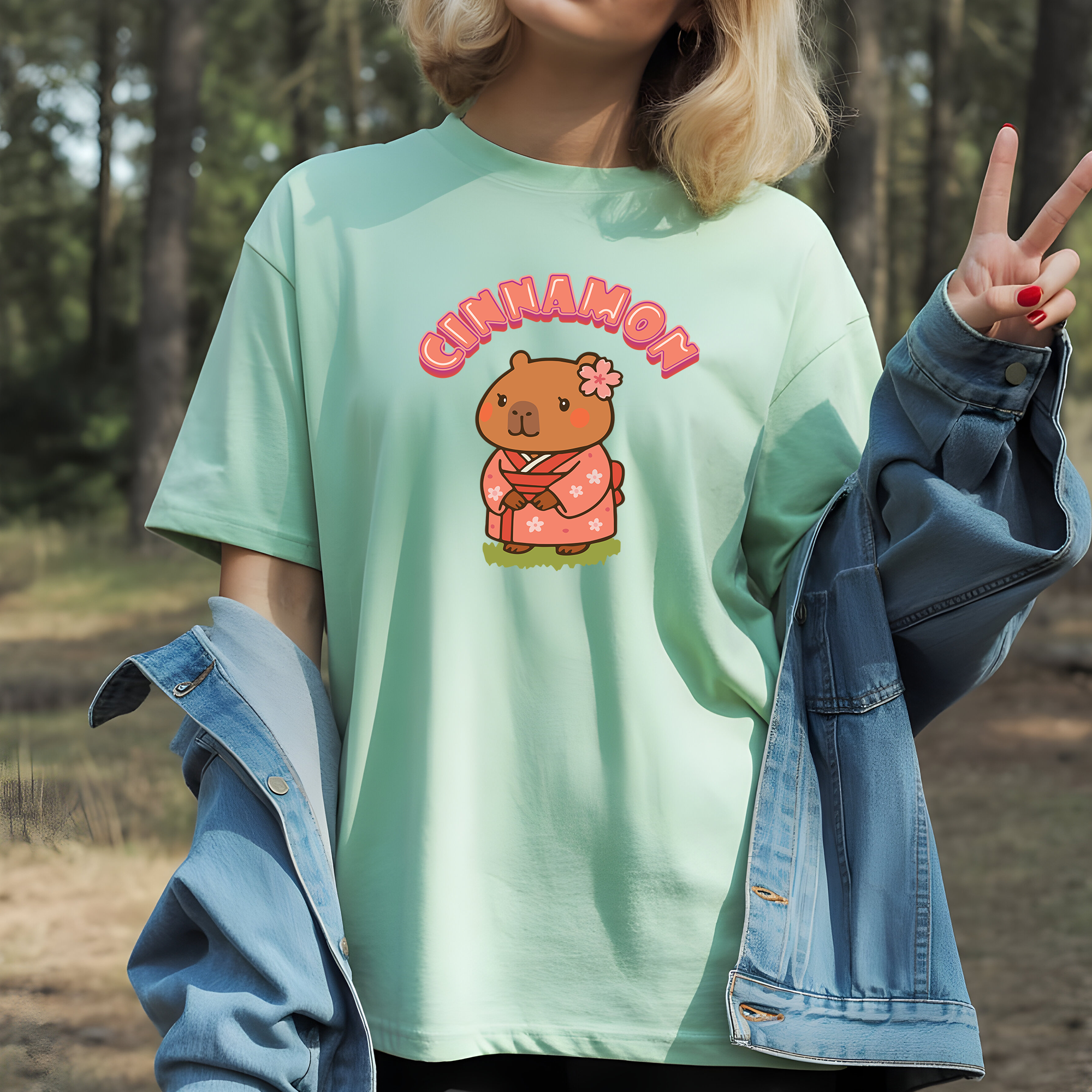Cinnamon the Cherry Blossom Lover Capybara Cartoon T-Shirt, Cute Kawaii Animal Gift