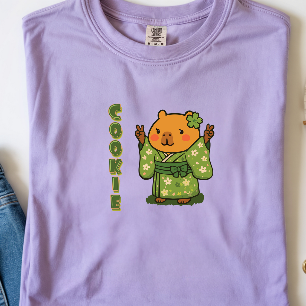 Cookie the Fun Lover Capybara Cartoon T-Shirt, Cute Kawaii Animal Gift