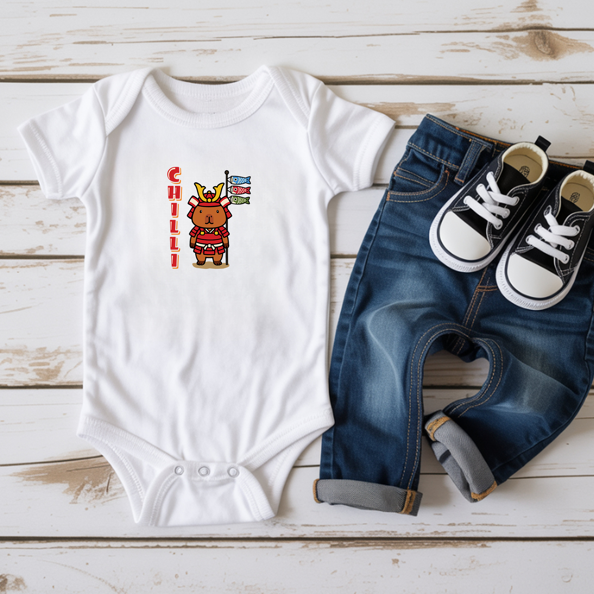 Chilli the Samurai Warrior Capybara Cartoon Bodysuit, Cute Kawaii Animal Gift