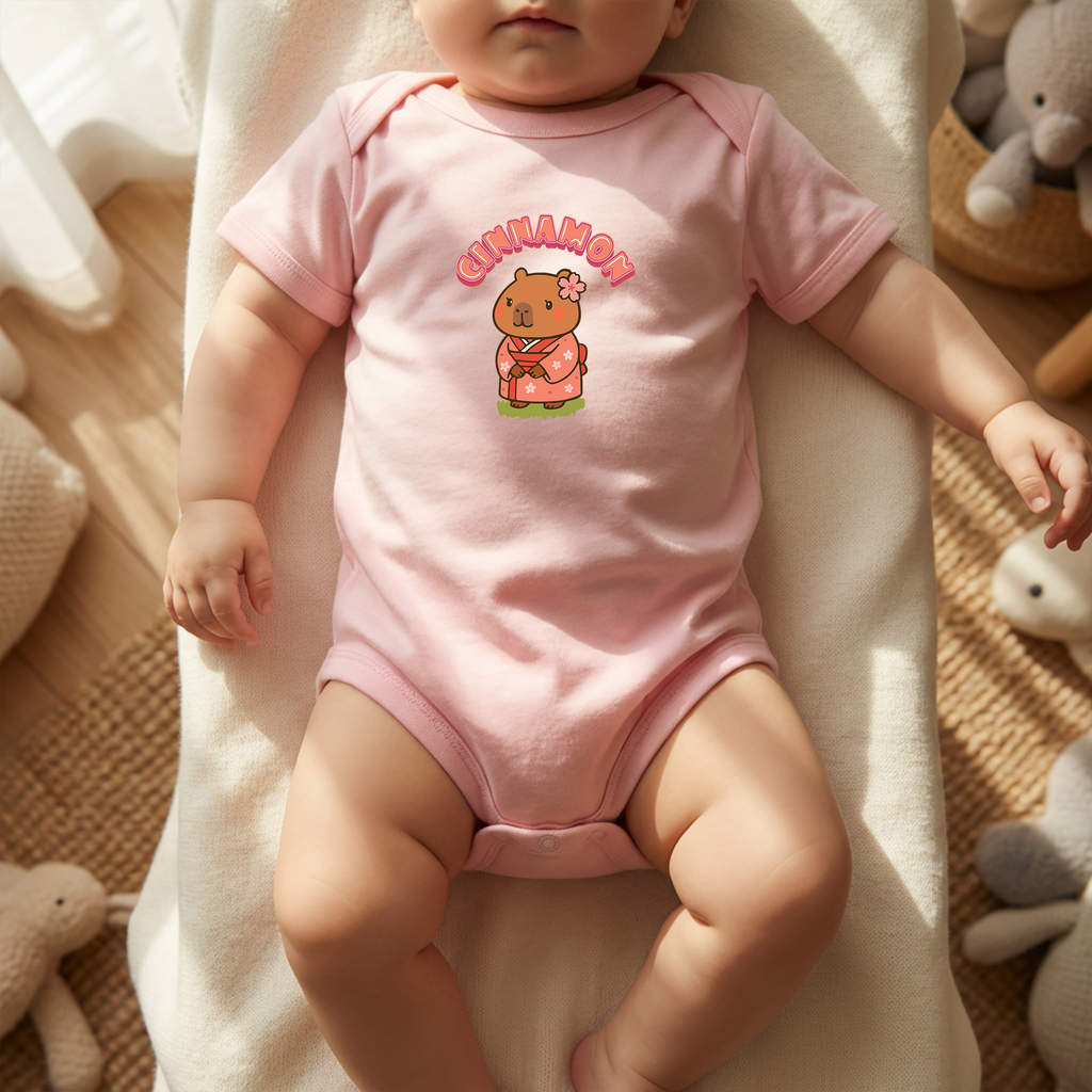 Cinnamon the Cherry Blossom Lover Capybara Cartoon Bodysuit, Cute Kawaii Animal Gift