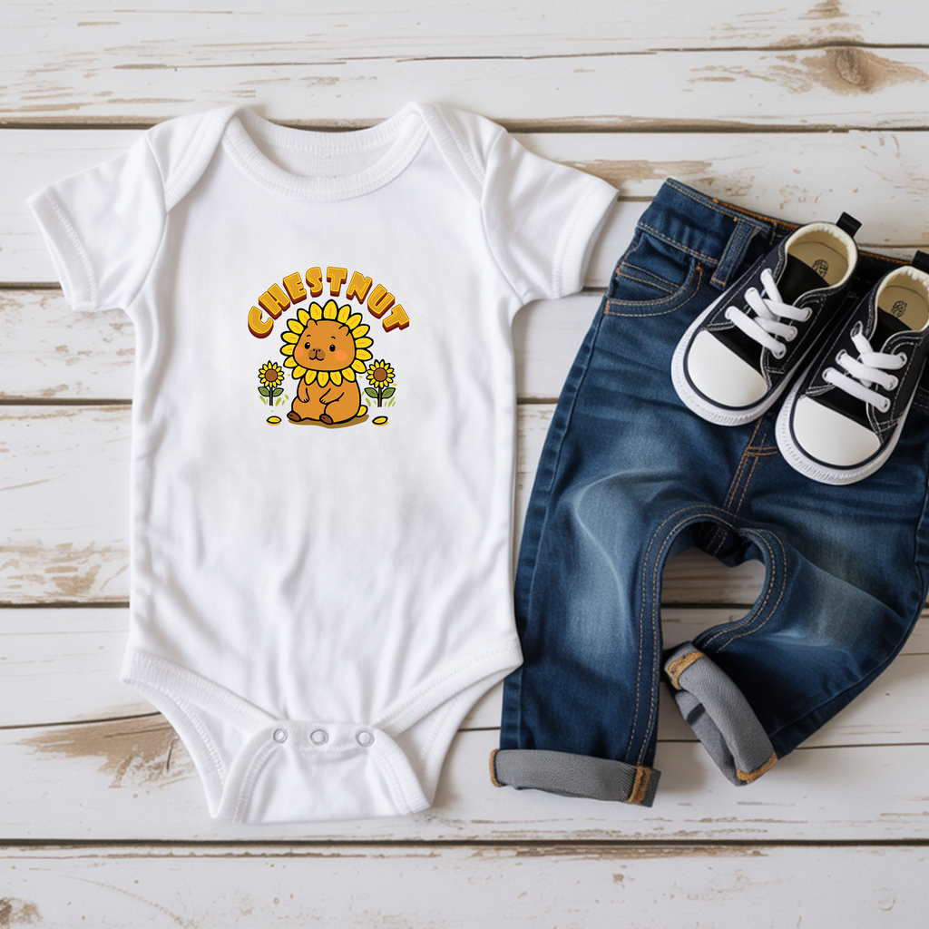 Chestnut the Sunflower Lover Capybara Cartoon Bodysuit, Cute Kawaii Animal Gift