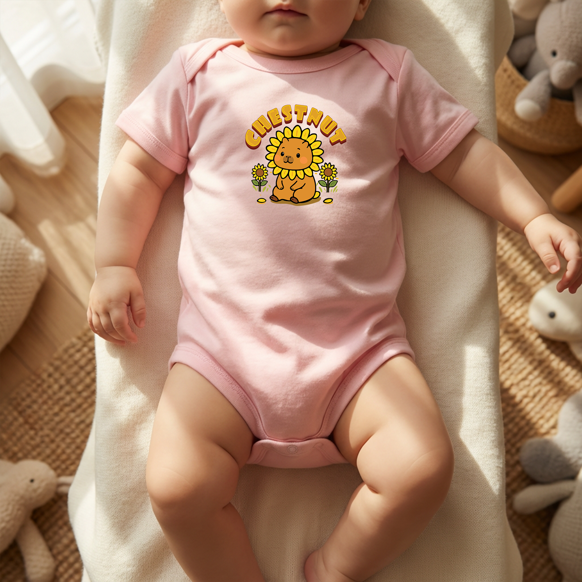 Chestnut the Sunflower Lover Capybara Cartoon Bodysuit, Cute Kawaii Animal Gift